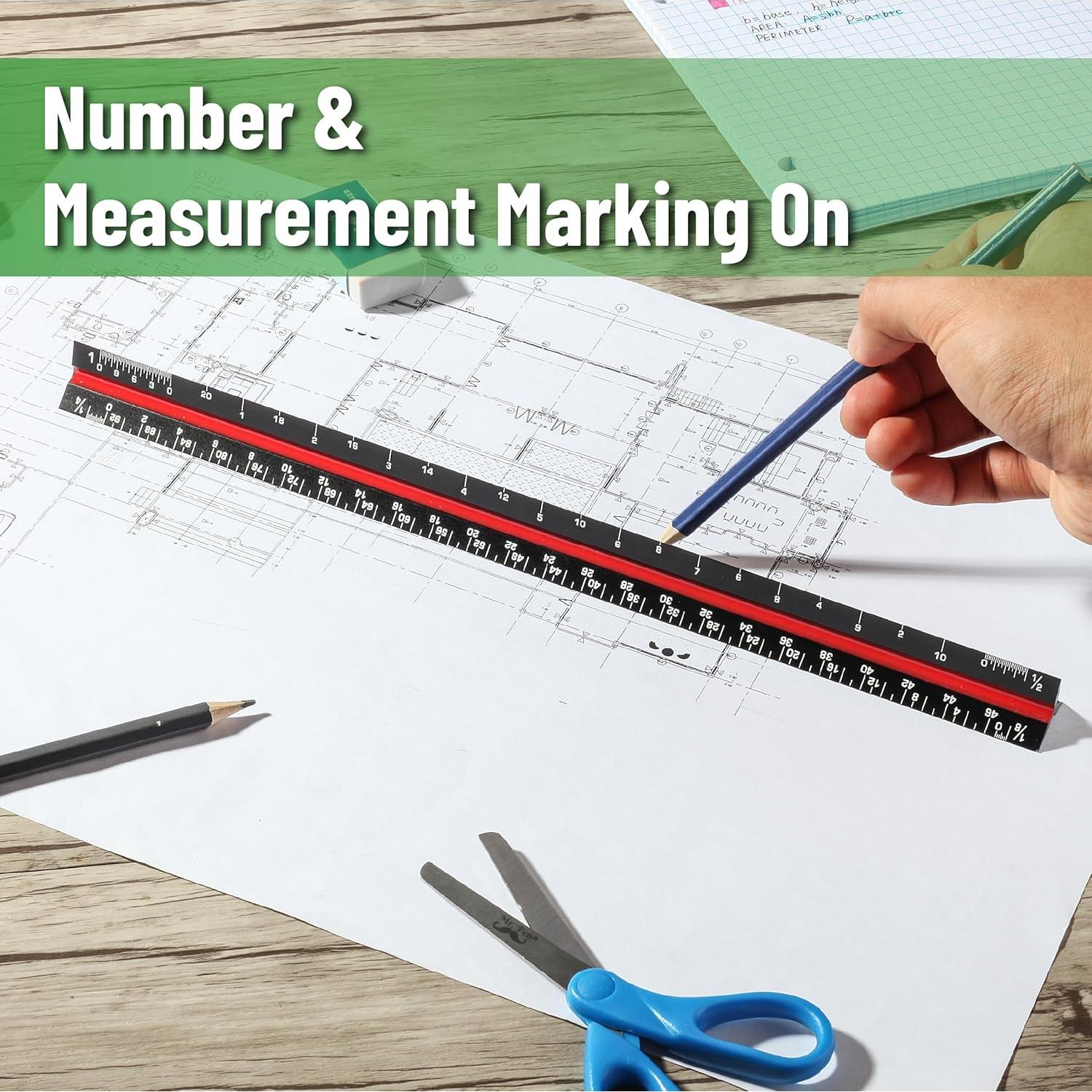 Regla de Escala Arquitectónica Mr. Pen 30 cm Aluminio Negra