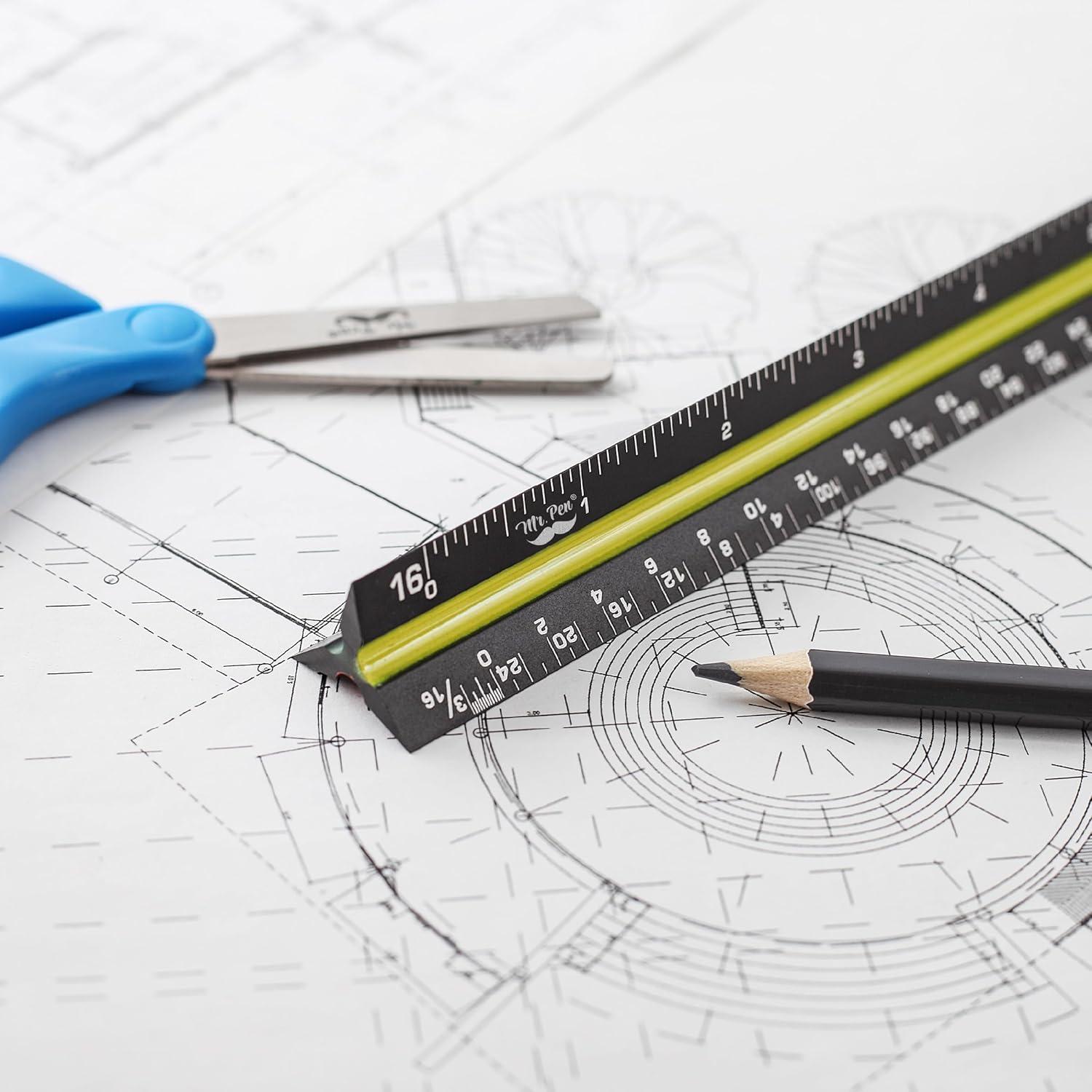 Regla de Escala Arquitectónica Mr. Pen 30 cm Aluminio Negra