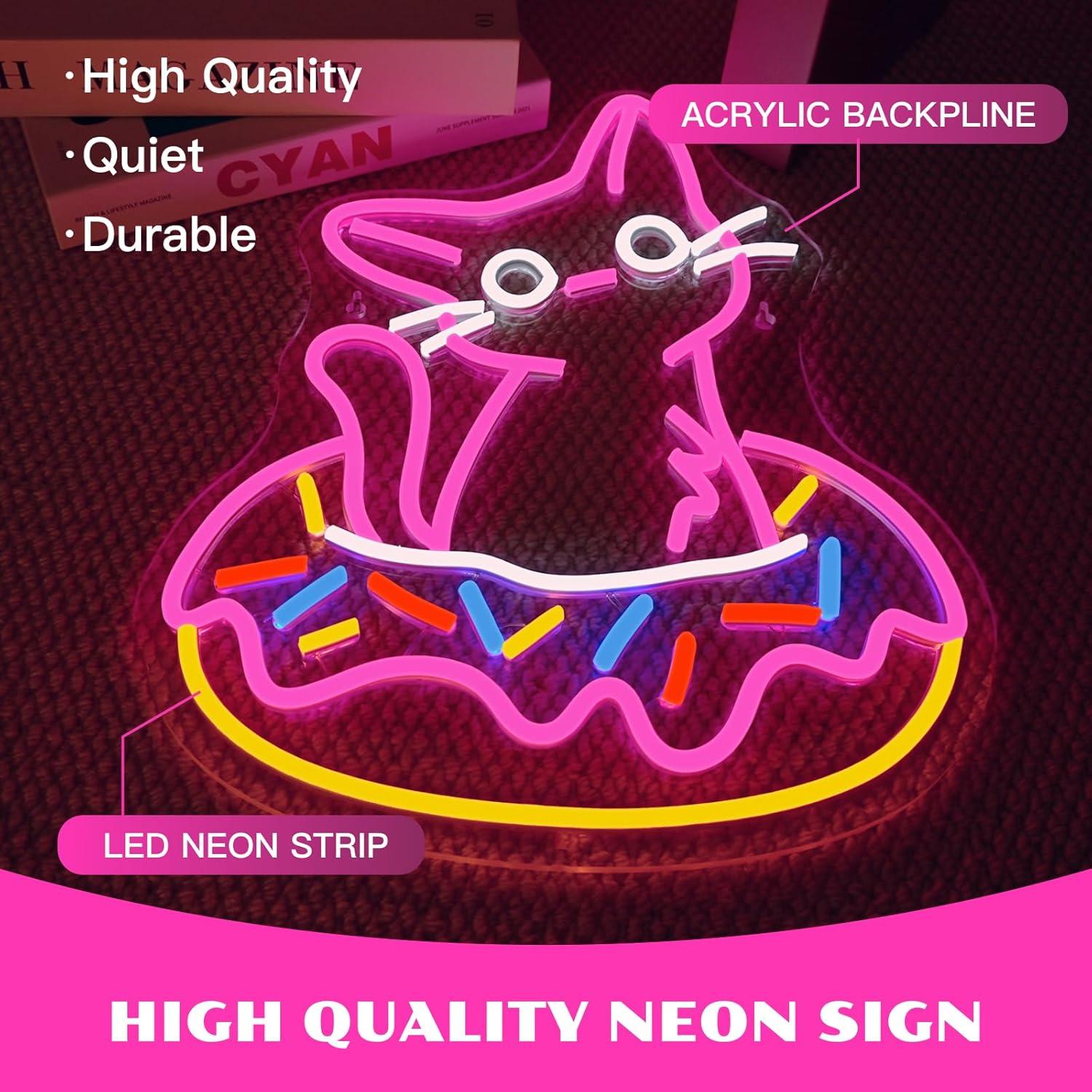 Letrero de Neón LED Ineonlife Gato Donut 32x40cm Regulable