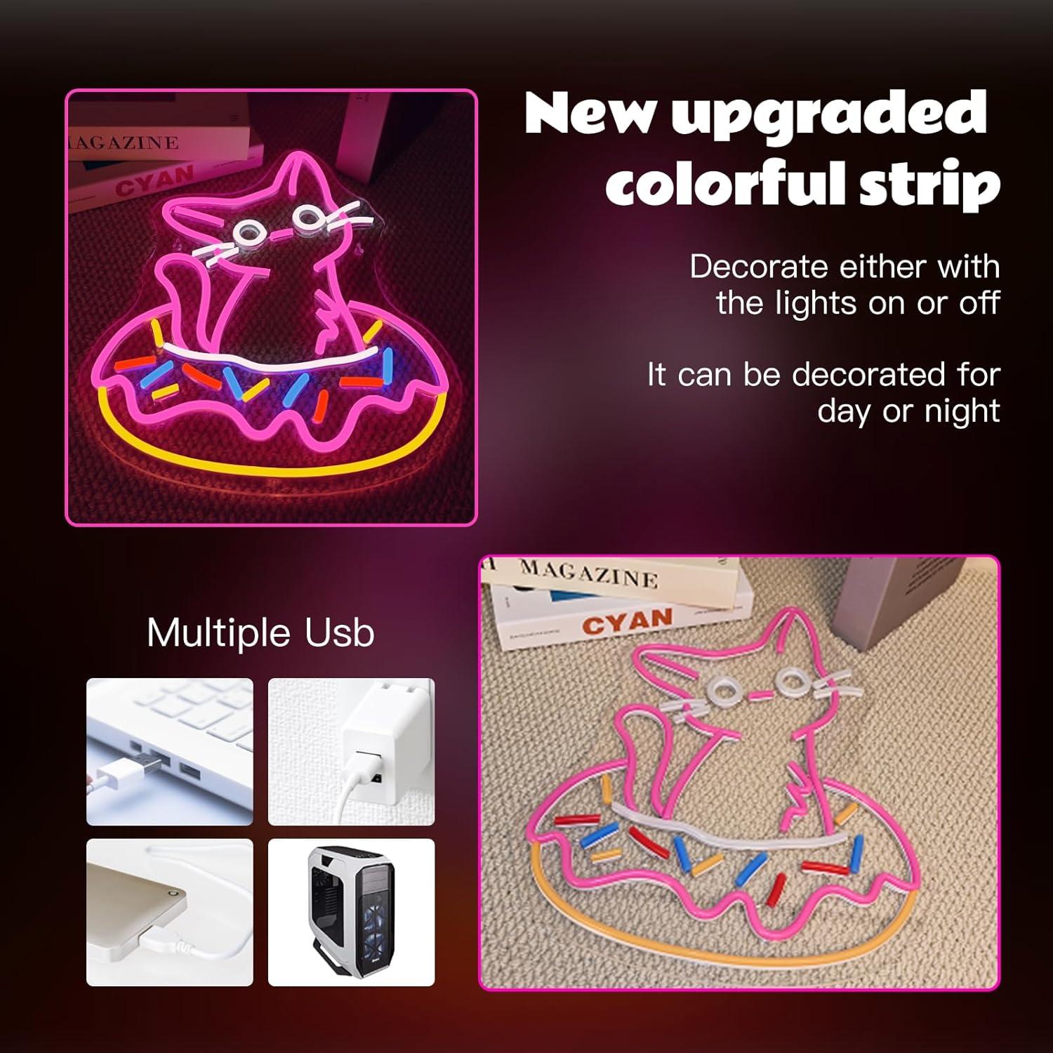 Letrero de Neón LED Ineonlife Gato Donut 32x40cm Regulable