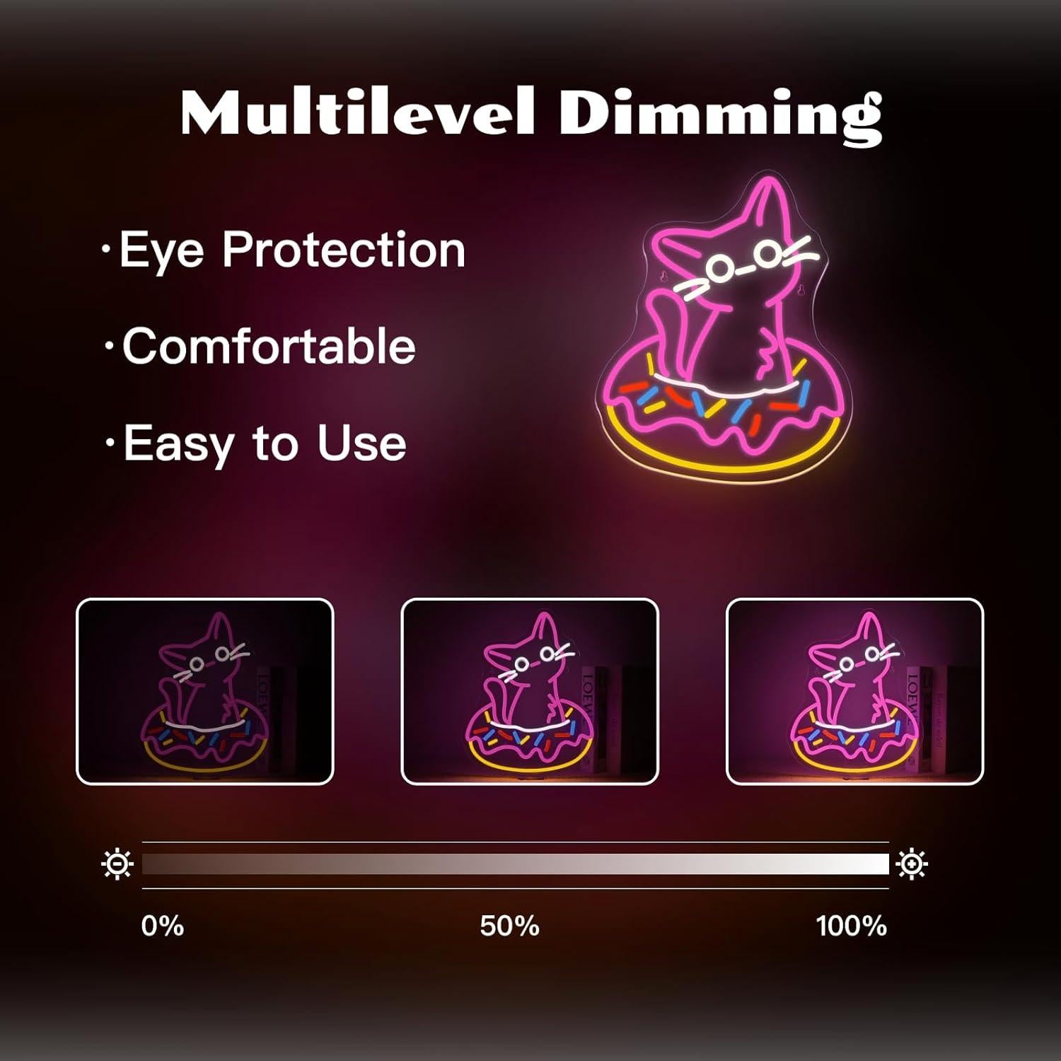 Letrero de Neón LED Ineonlife Gato Donut 32x40cm Regulable