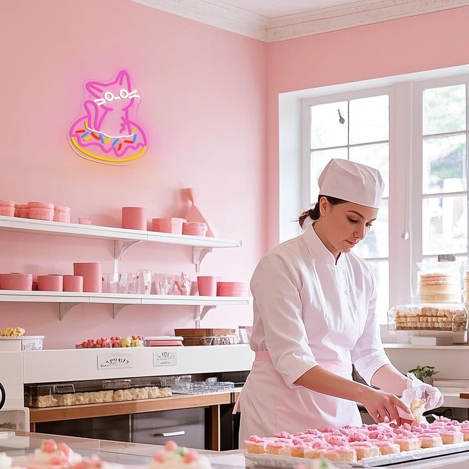 Letrero de Neón LED Ineonlife Gato Donut 32x40cm Regulable