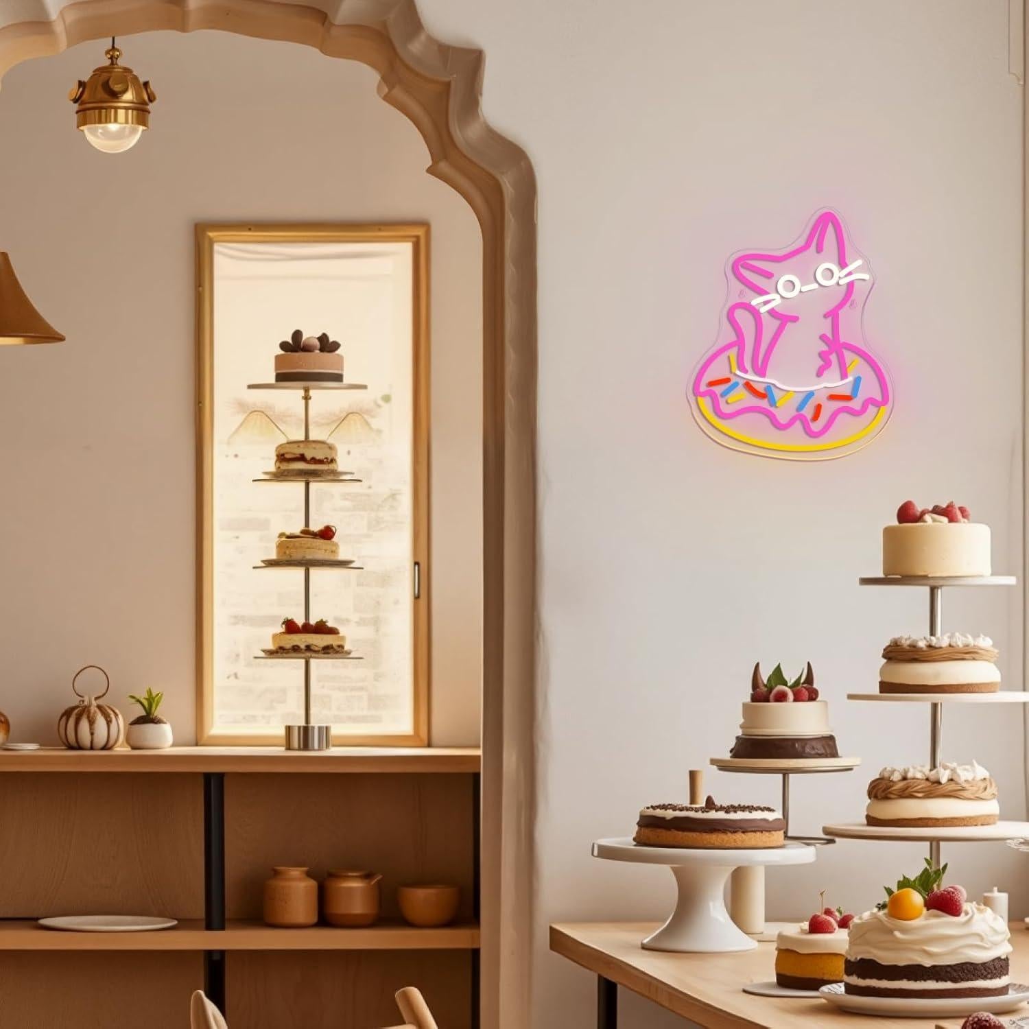 Letrero de Neón LED Ineonlife Gato Donut 32x40cm Regulable