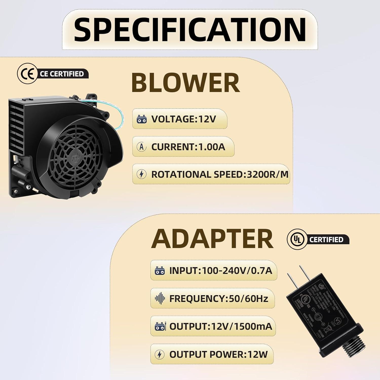 Soplador de Aire Inflable 12V 1.5A DRHLWZN con Luces LED