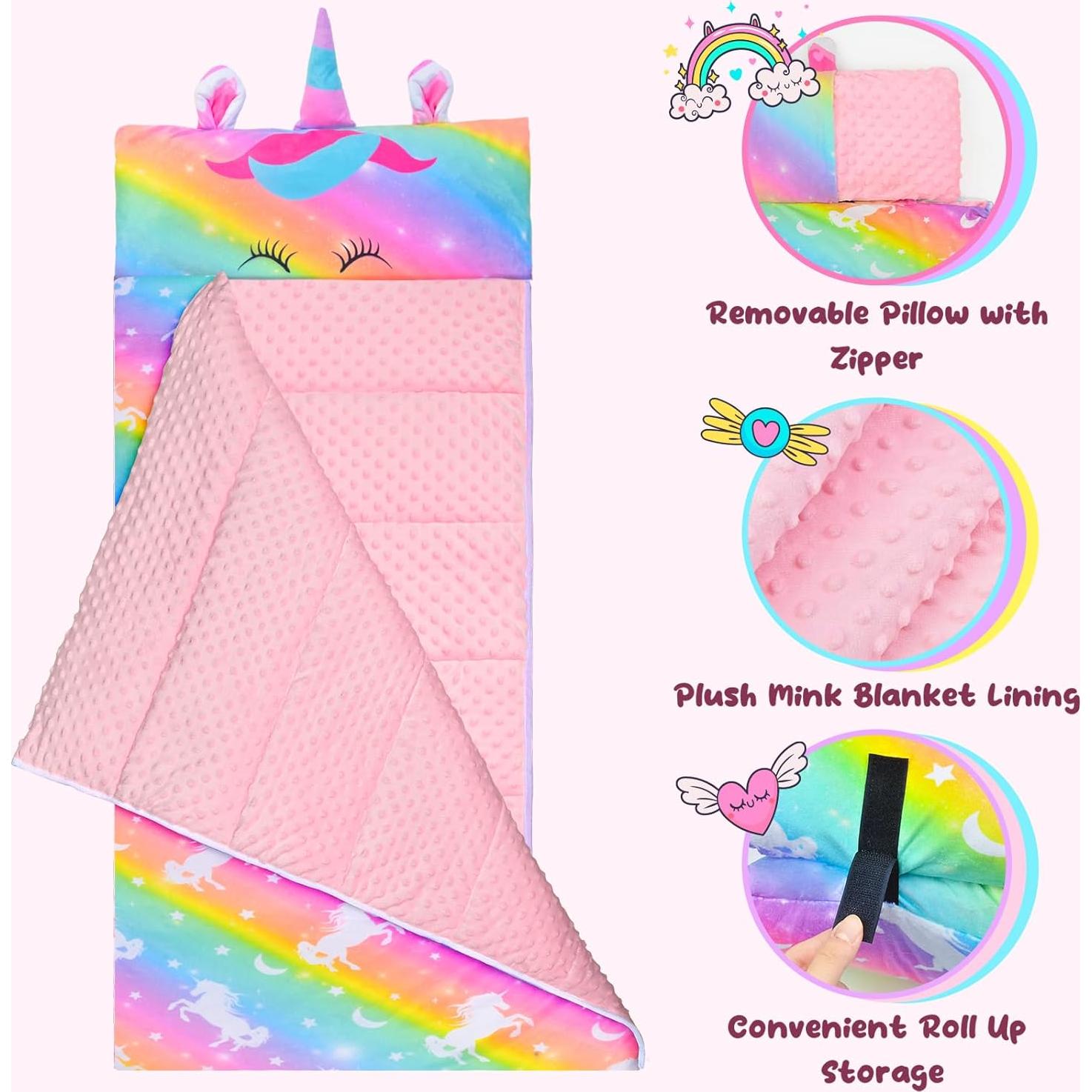 Saco de Dormir Fiodrimy Unicornio Rosa 137.4x80cm con Almohada