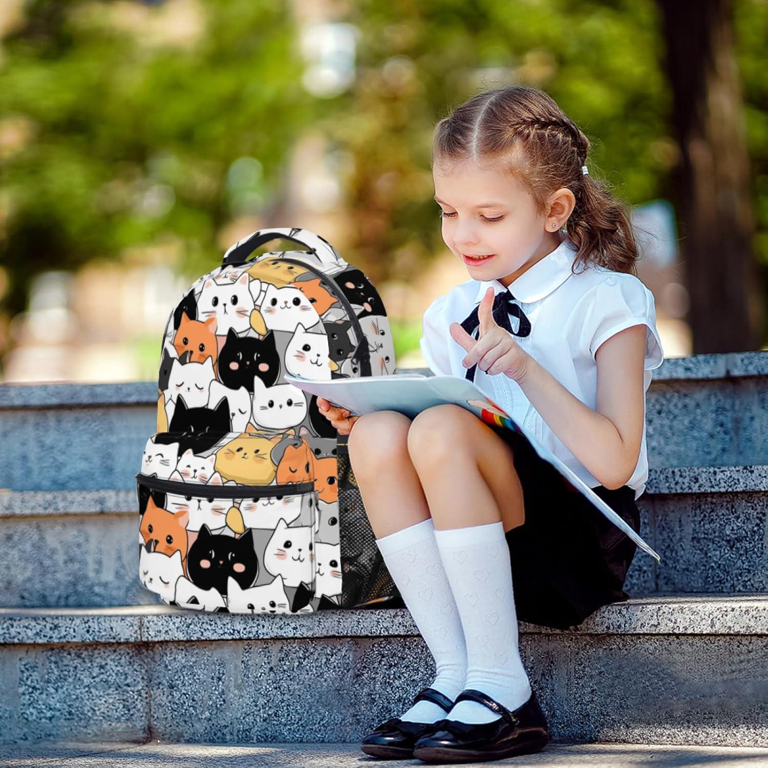 Mochila Escolar Gato Lindo para Niños 44cm Oxford Resistente