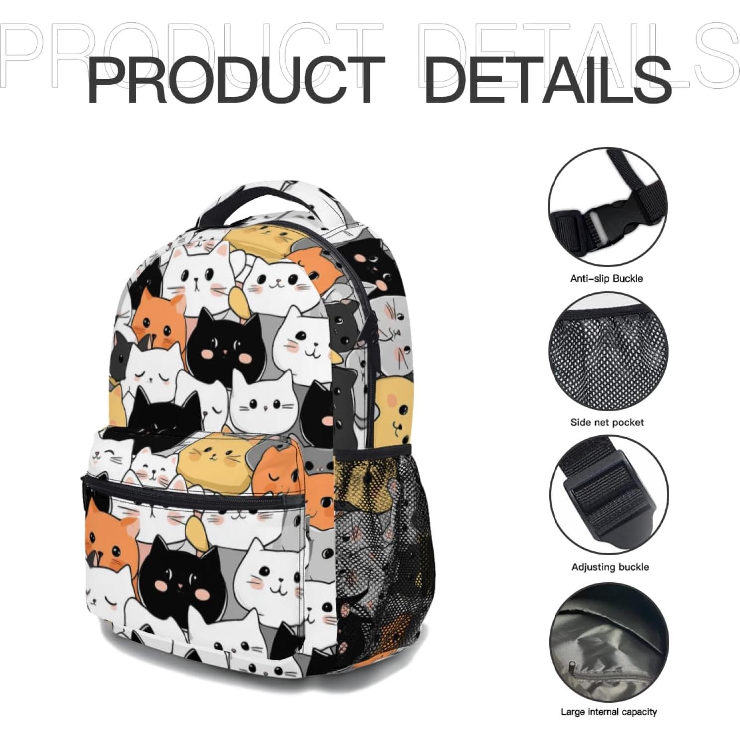 Mochila Escolar Gato Lindo para Niños 44cm Oxford Resistente