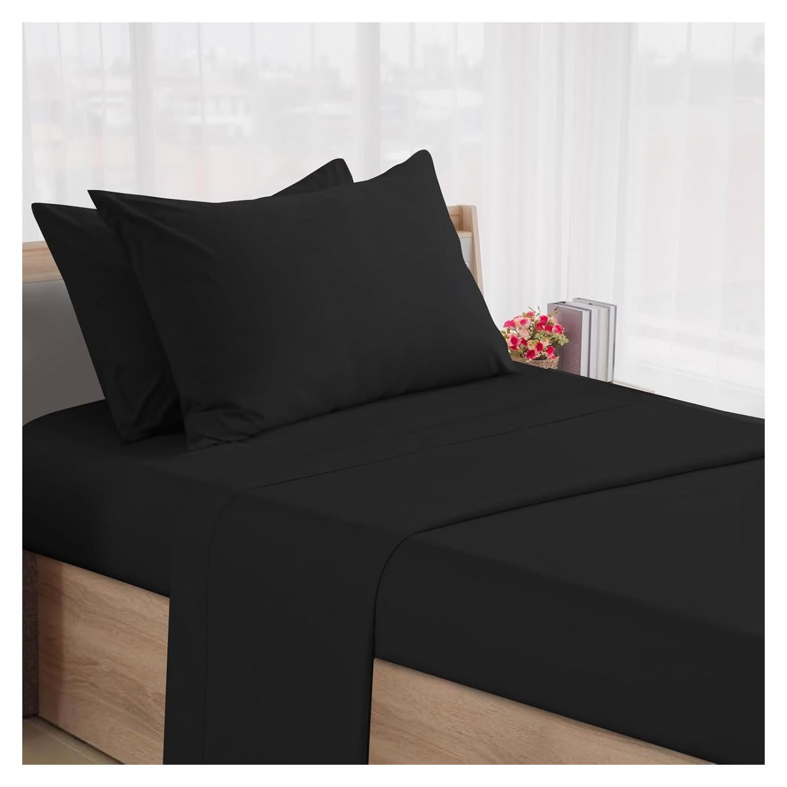 Juego de Sábanas SPRINGSPIRIT Cama Individual 4 Piezas Negro