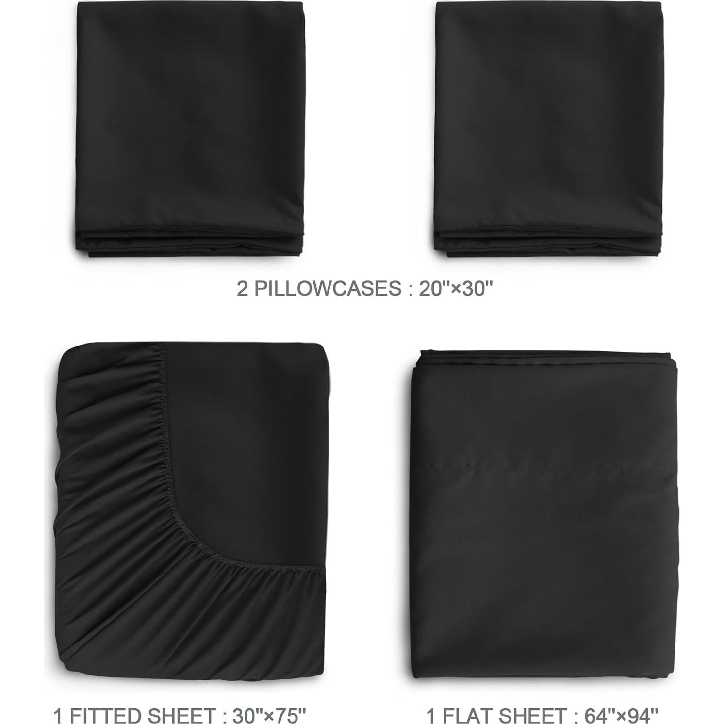 Juego de Sábanas SPRINGSPIRIT Cama Individual 4 Piezas Negro