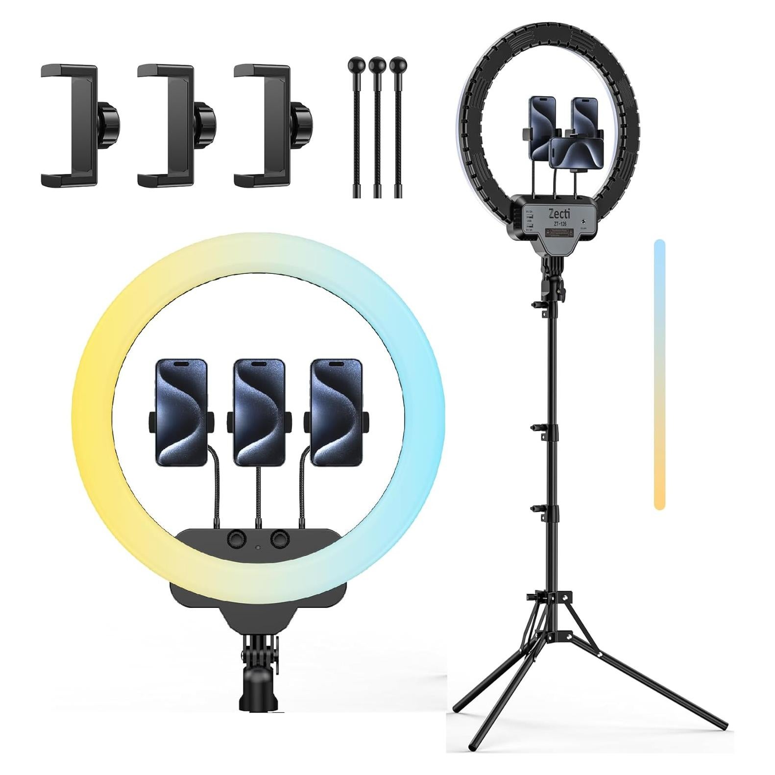 Kit Luz de Anillo 18" Zecti con Soporte 2.1m y Control Remoto