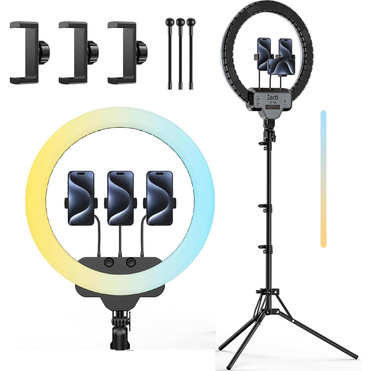 Kit Luz de Anillo 18" Zecti con Soporte 2.1m y Control Remoto