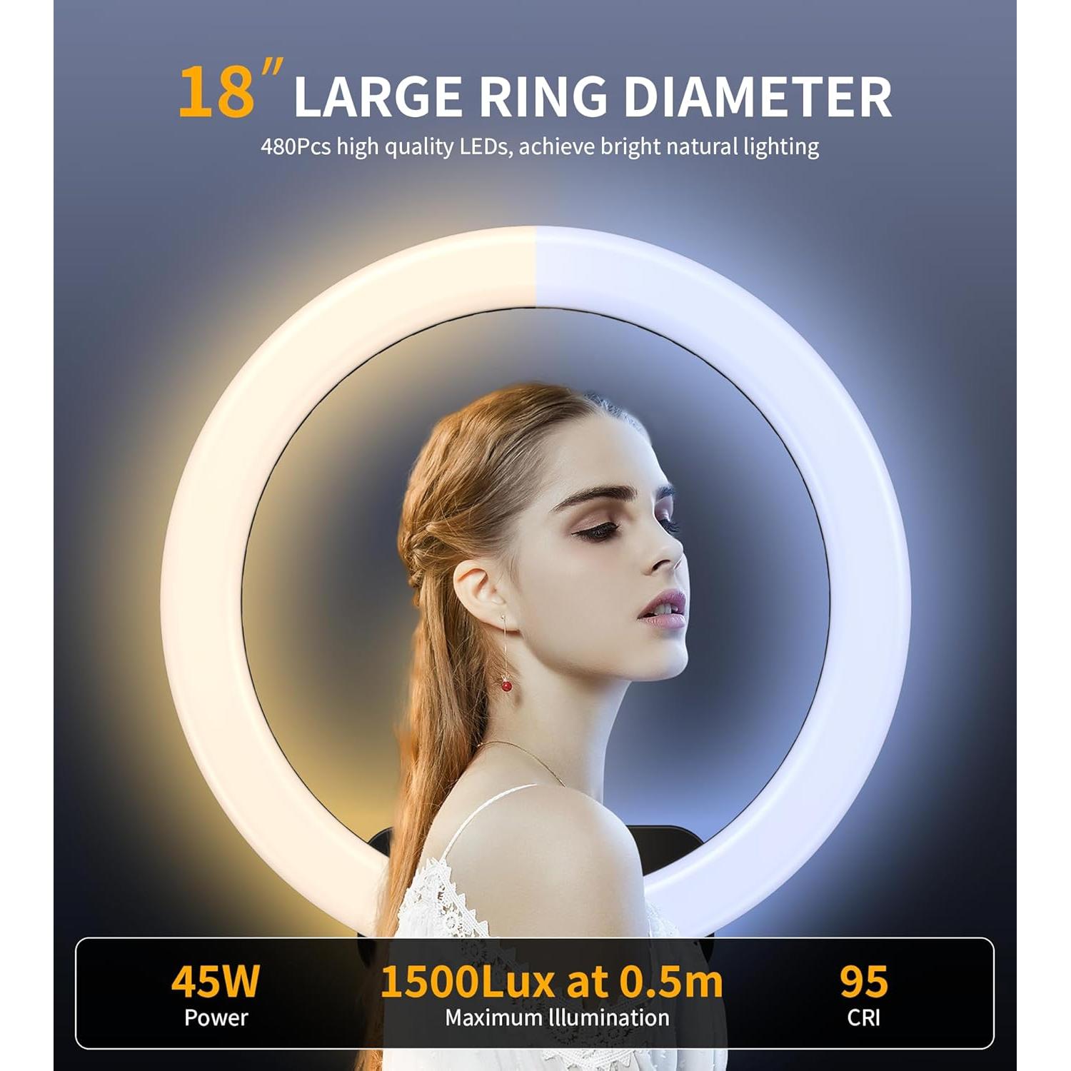 Kit Luz de Anillo 18" Zecti con Soporte 2.1m y Control Remoto