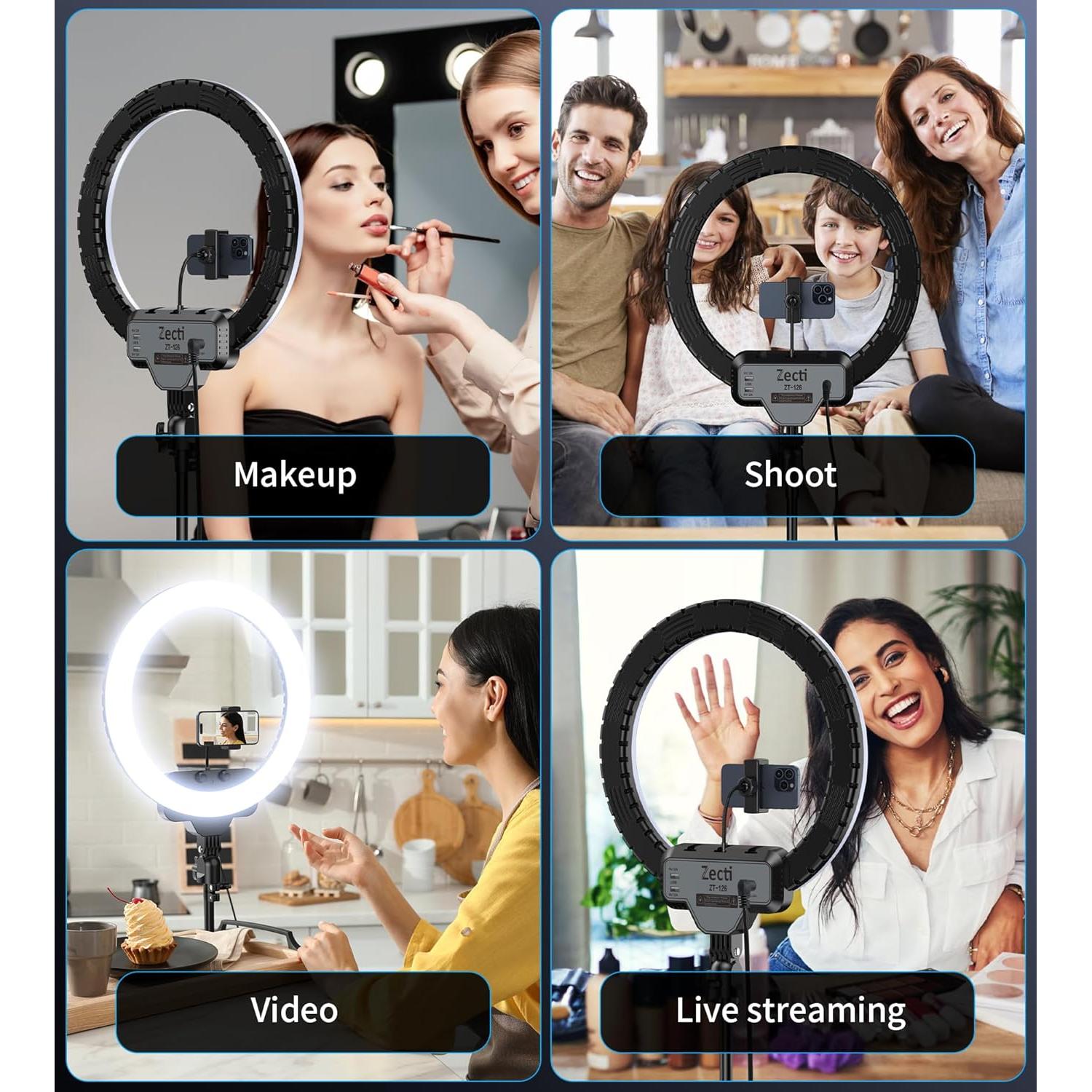 Kit Luz de Anillo 18" Zecti con Soporte 2.1m y Control Remoto