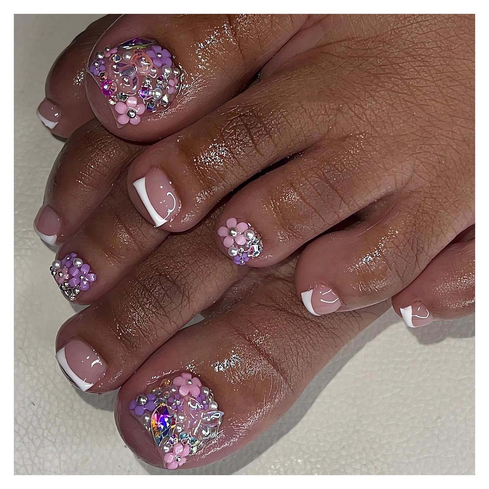 Uñas de Pies Postizas LPOODDNU 24 Piezas Punta Francesa