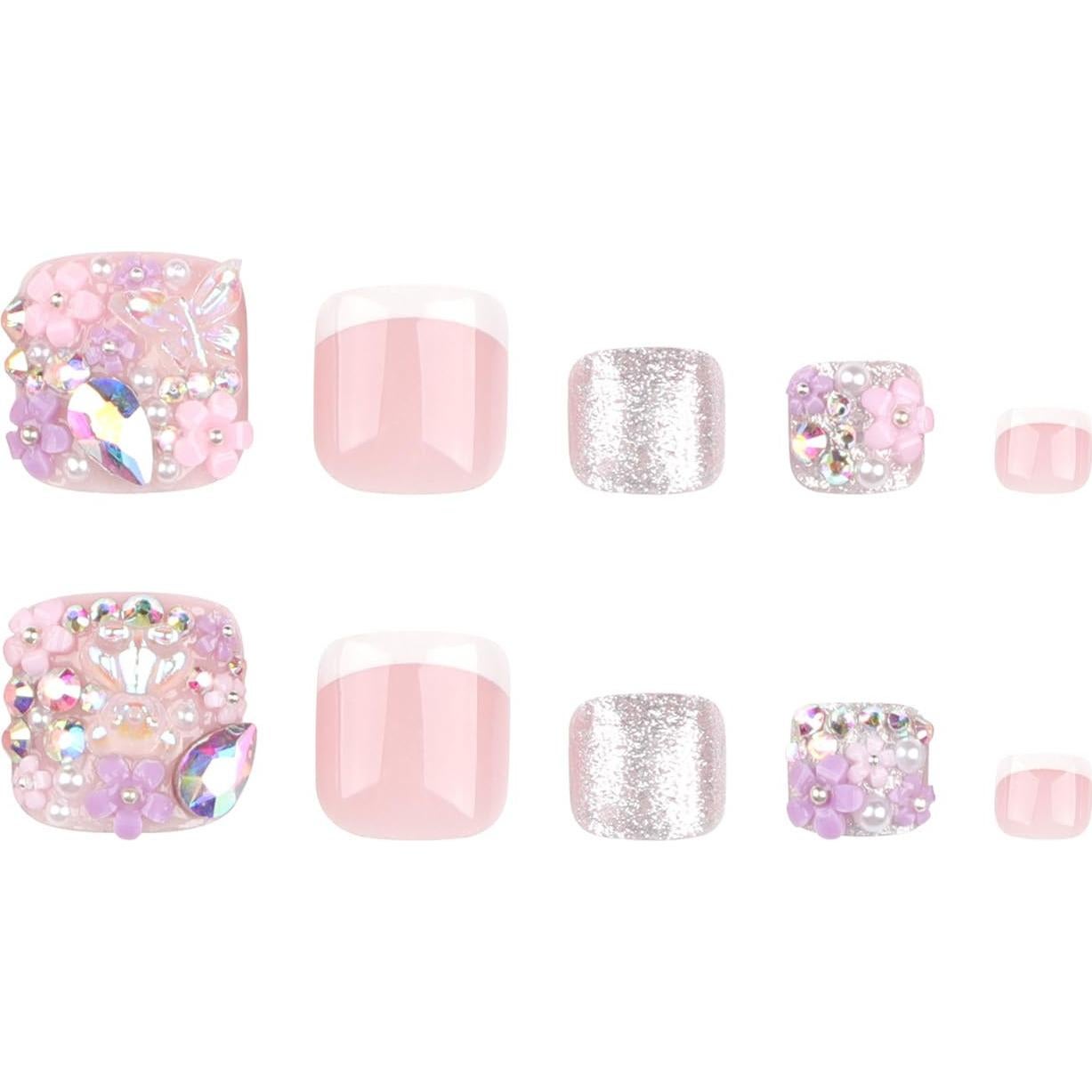 Uñas de Pies Postizas LPOODDNU 24 Piezas Punta Francesa