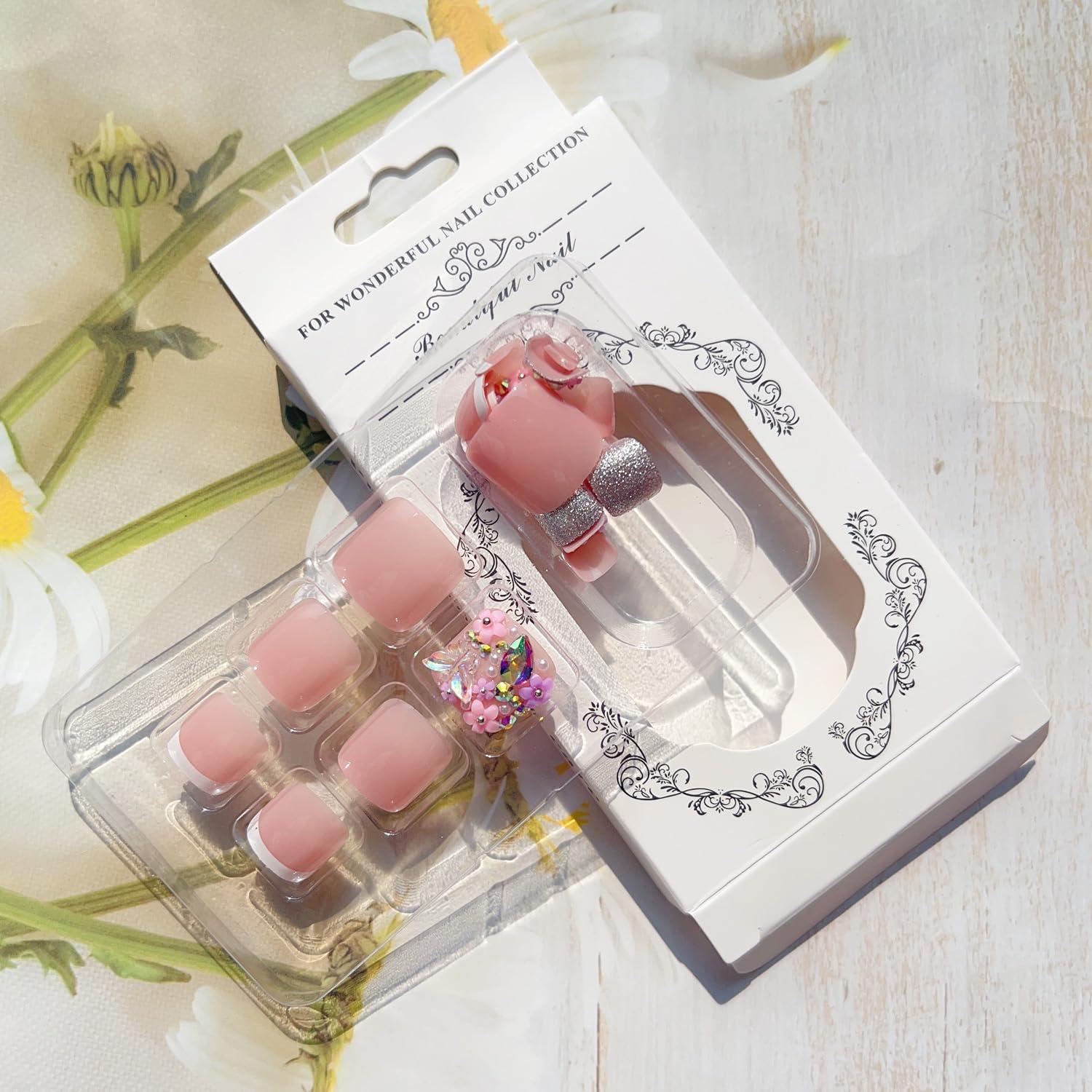 Uñas de Pies Postizas LPOODDNU 24 Piezas Punta Francesa