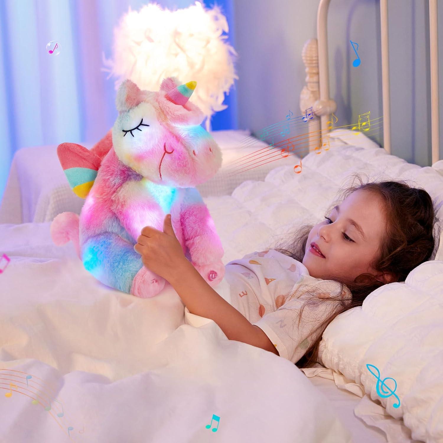 Unicornio de Peluche Musical Athoinsu 30 cm con Luz LED