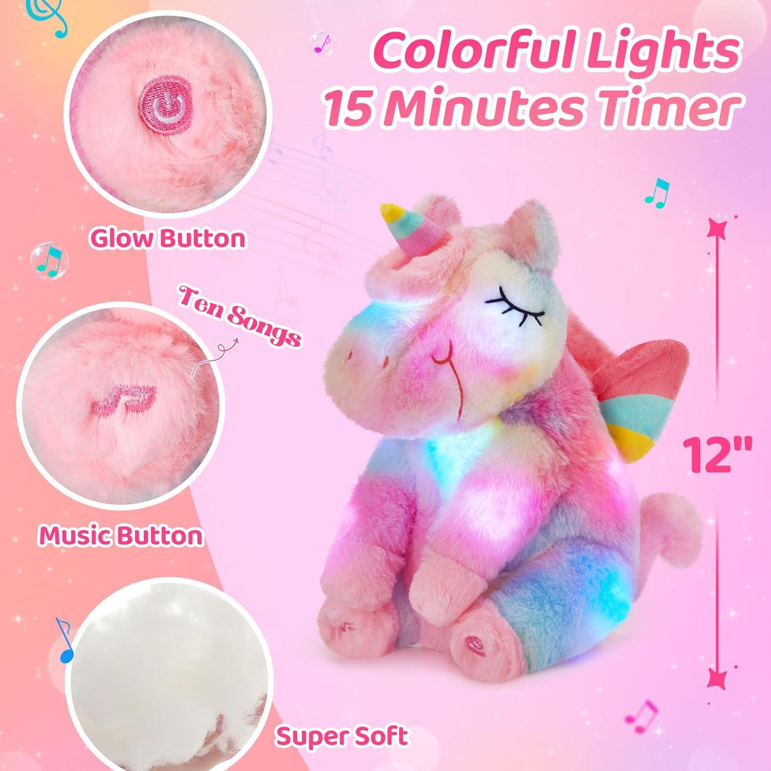 Unicornio de Peluche Musical Athoinsu 30 cm con Luz LED
