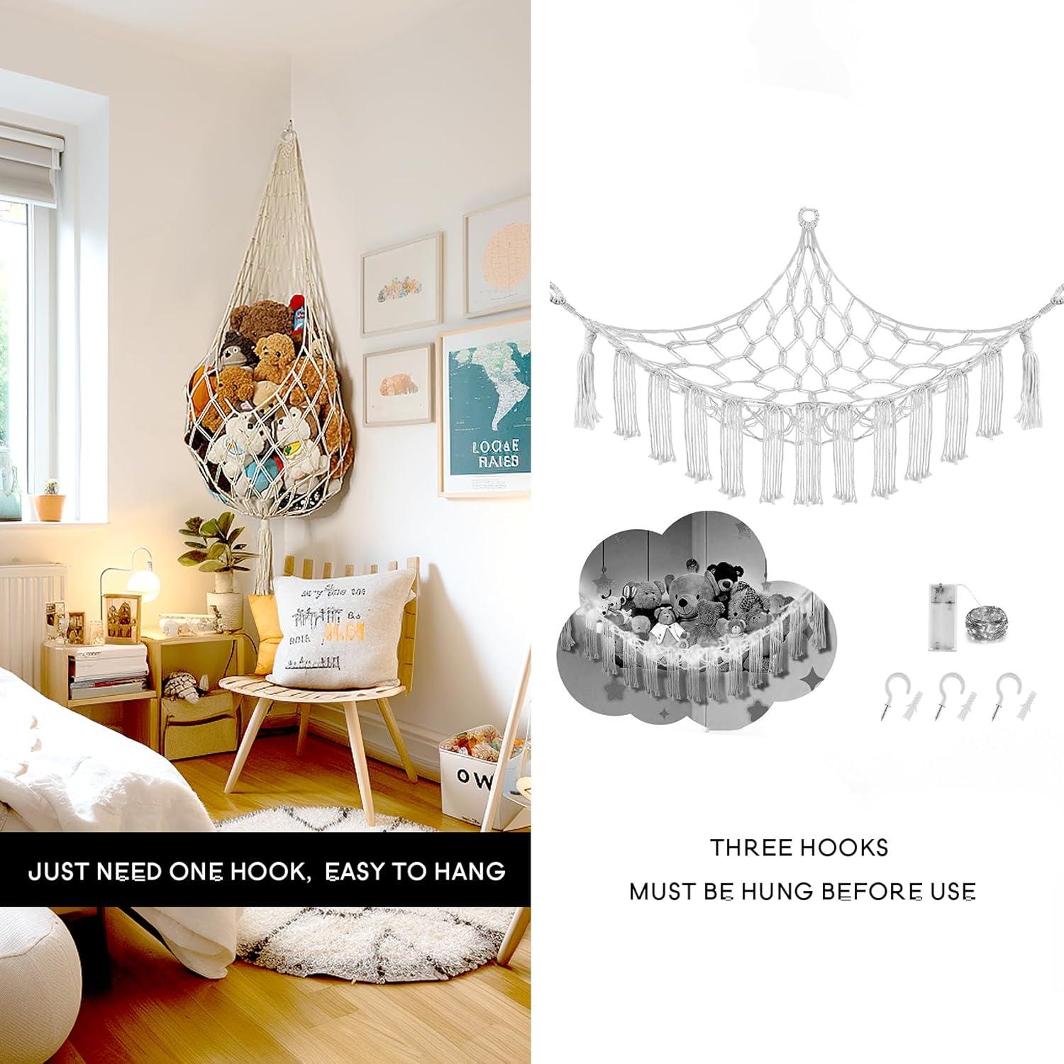 Hamaca Colgante de Macramé Amder para Peluches 50x152 cm Crema