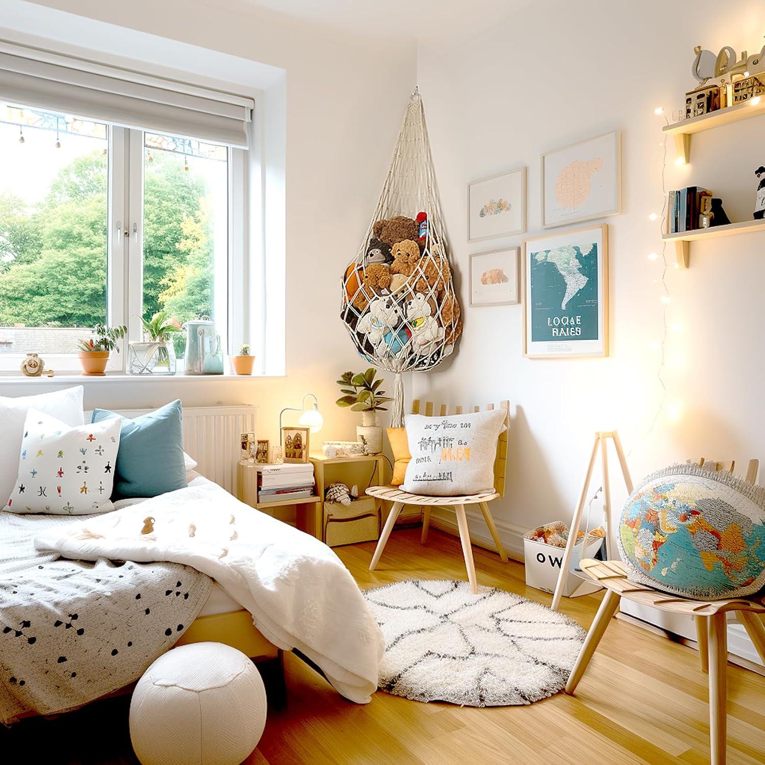 Hamaca Colgante de Macramé Amder para Peluches 50x152 cm Crema