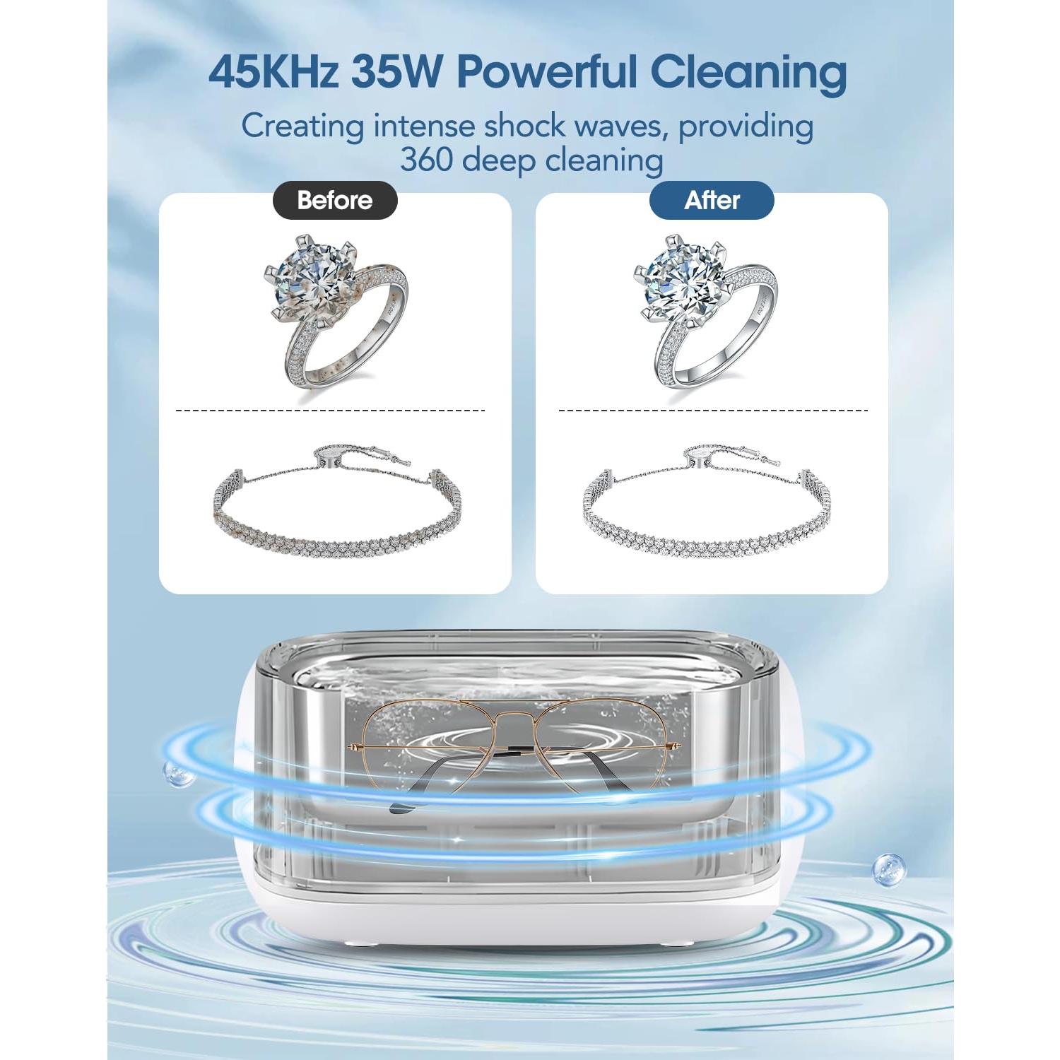 Limpiador Ultrasónico de Joyería Adiding 650mL 5 Modos Azul