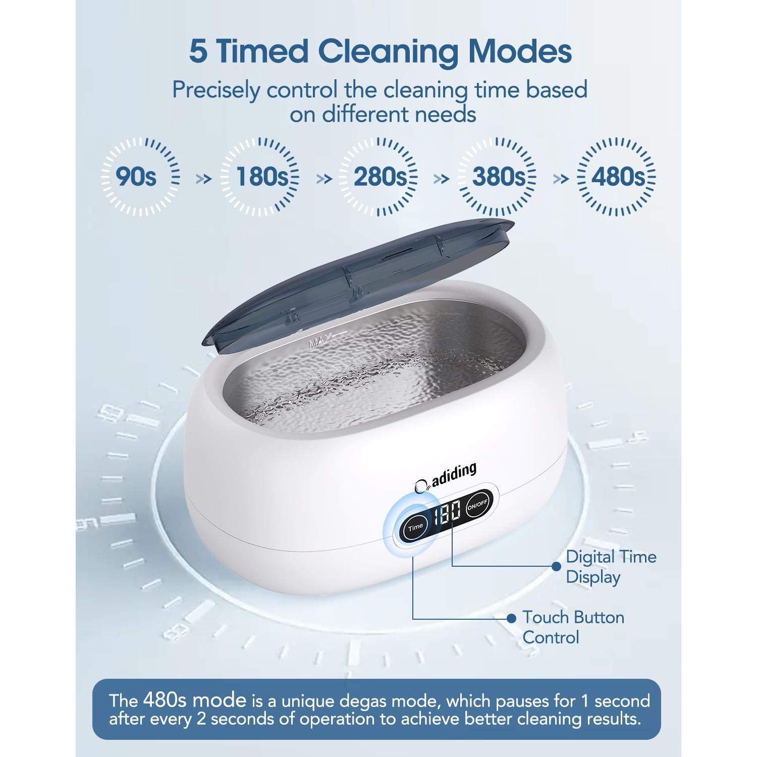 Limpiador Ultrasónico de Joyería Adiding 650mL 5 Modos Azul