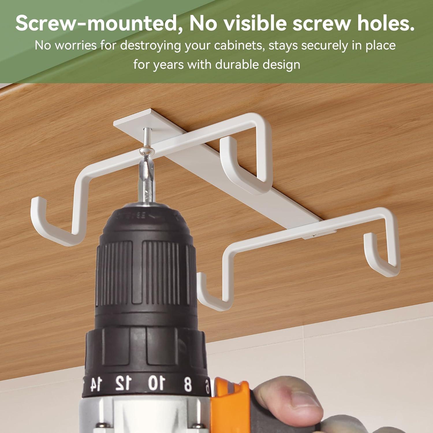 Ganchos para Tazas ECROCY Bajo Gabinete 12 Ganchos Metal Blanco