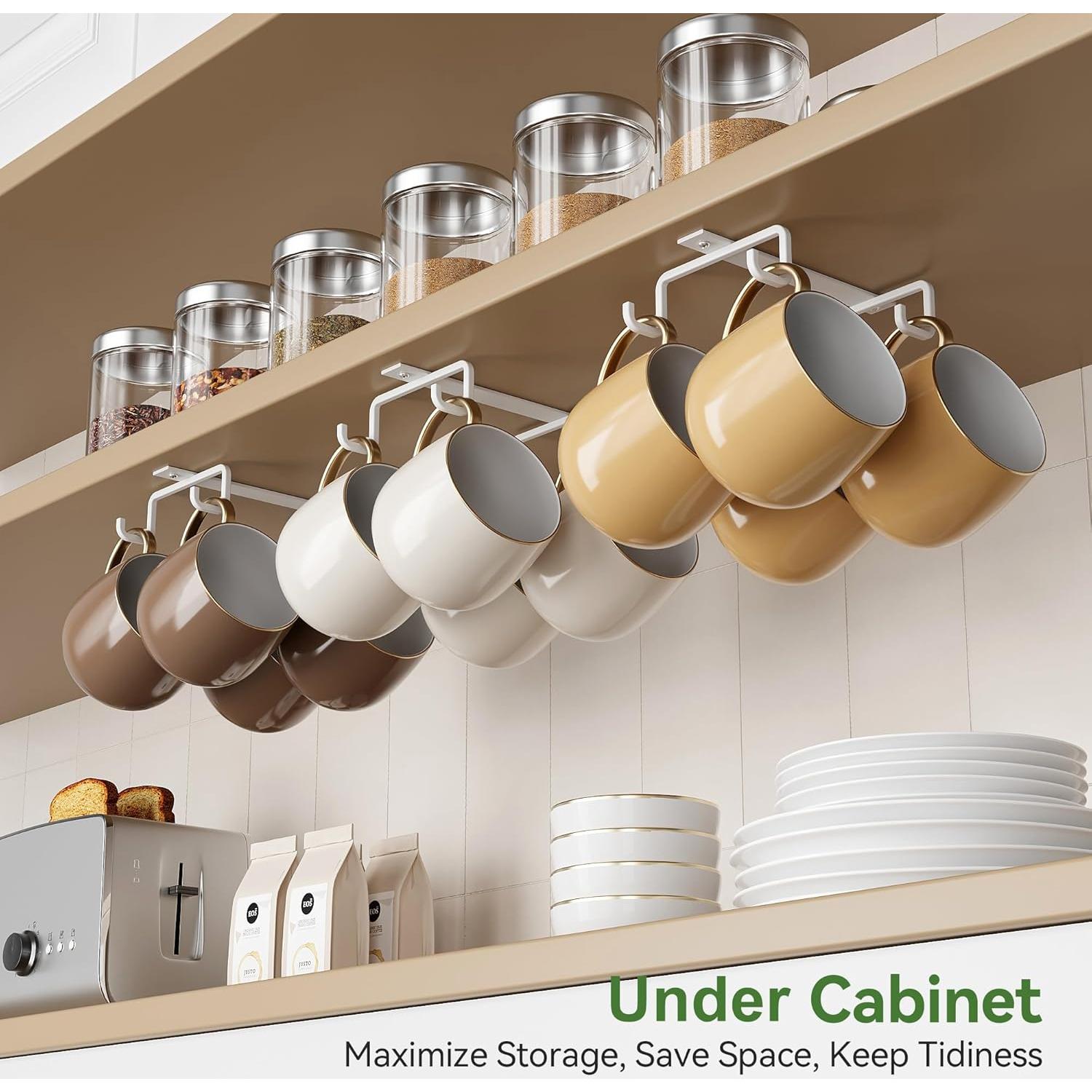 Ganchos para Tazas ECROCY Bajo Gabinete 12 Ganchos Metal Blanco