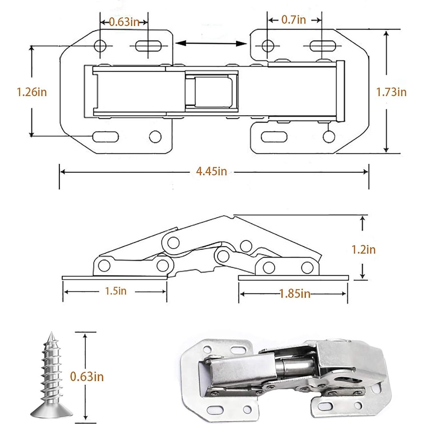 Paquete de 8 bisagras ocultas REDYA 10.16 cm cierre suave