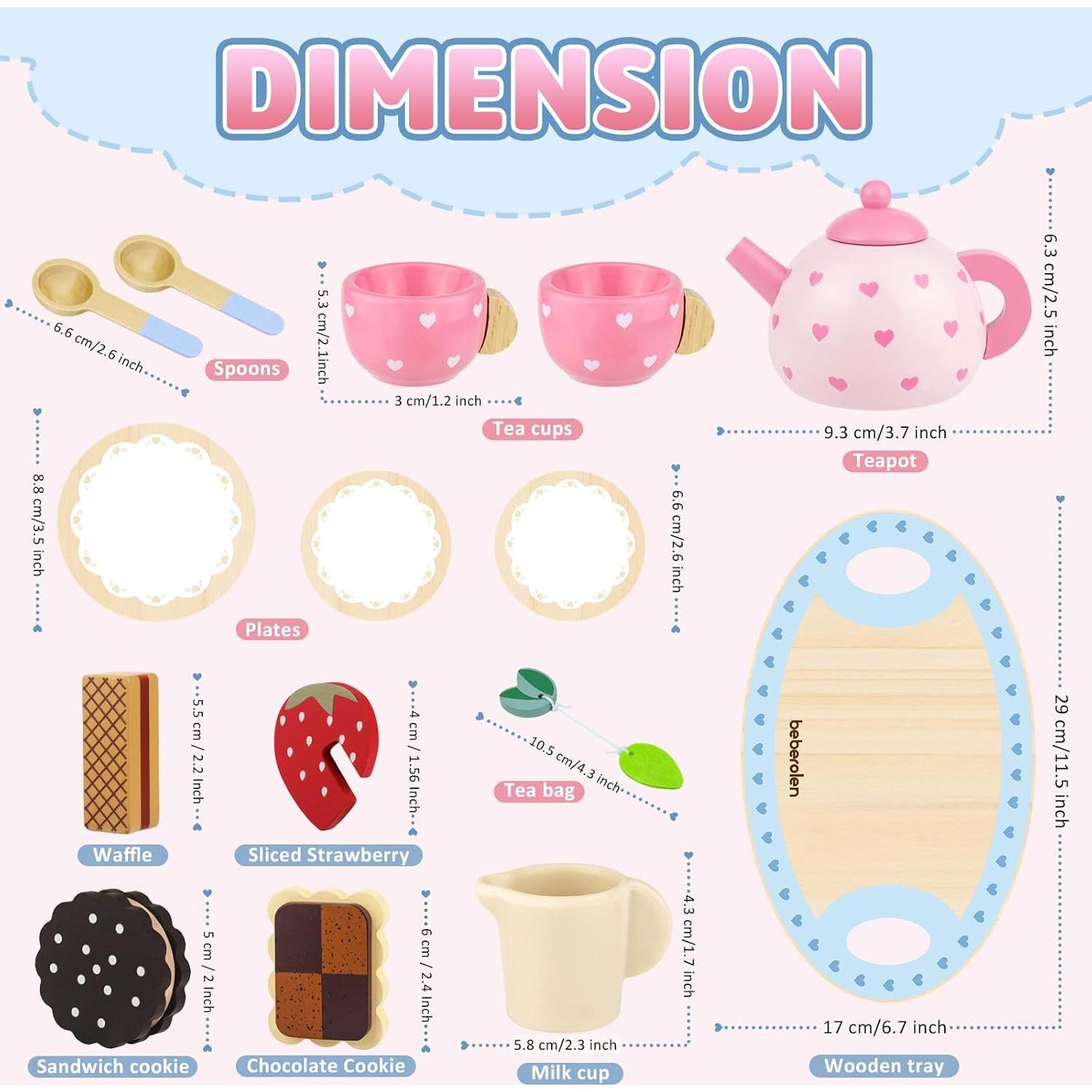 Juego de Té de Madera Beberolen para Niñas 2-4 Años