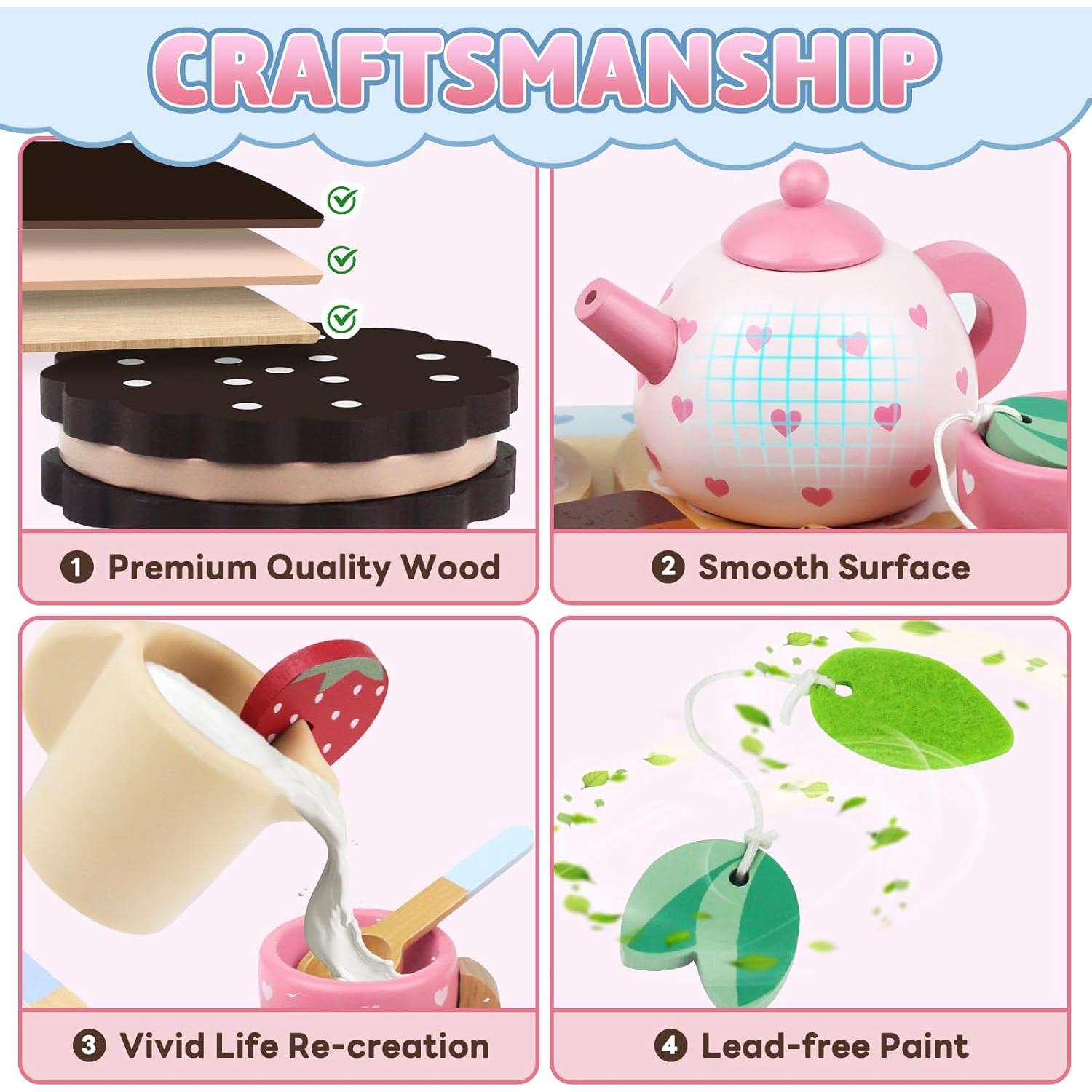 Juego de Té de Madera Beberolen para Niñas 2-4 Años