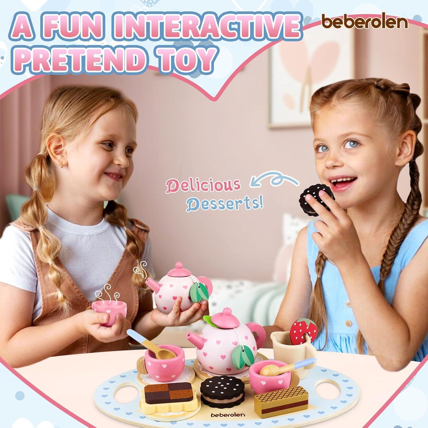 Juego de Té de Madera Beberolen para Niñas 2-4 Años