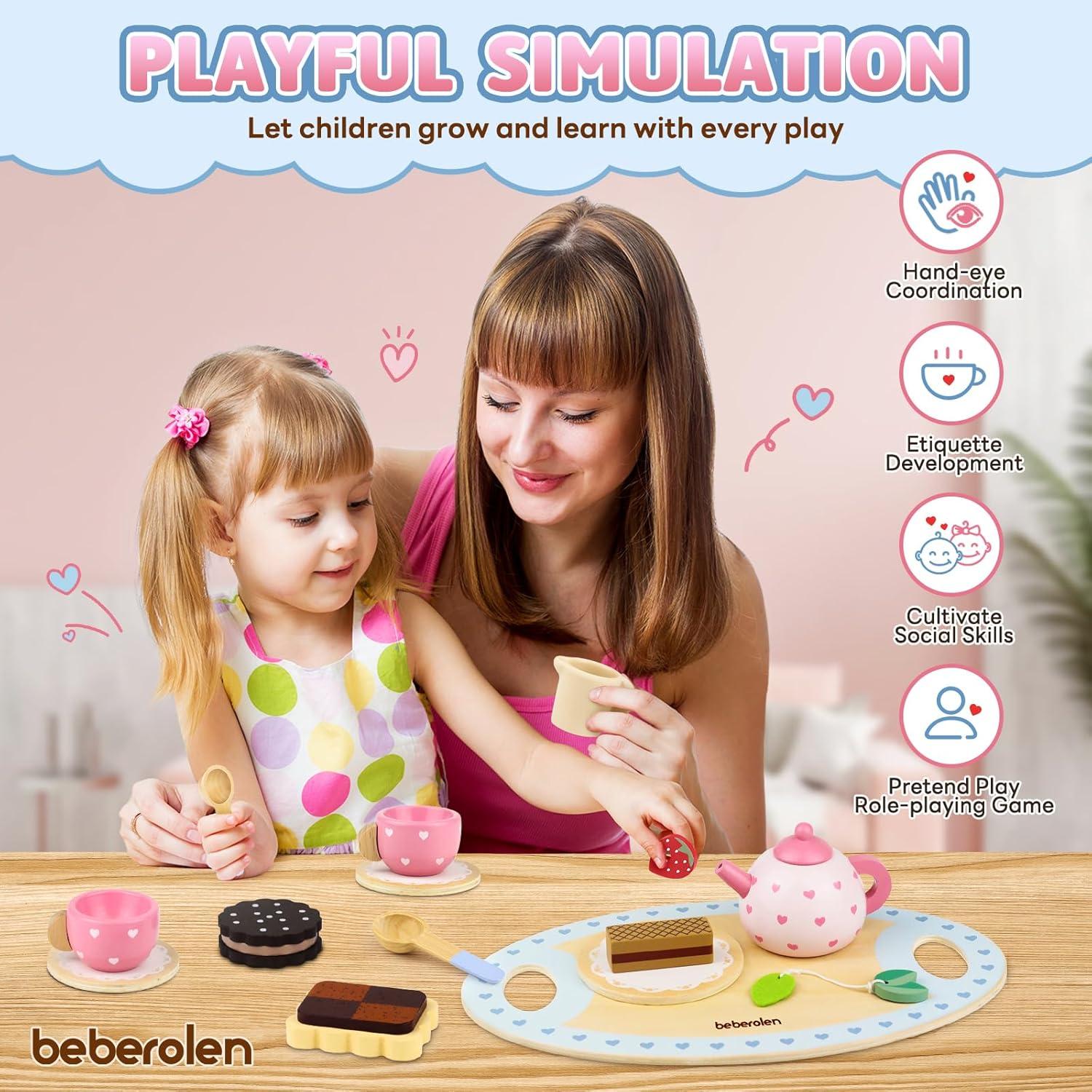 Juego de Té de Madera Beberolen para Niñas 2-4 Años