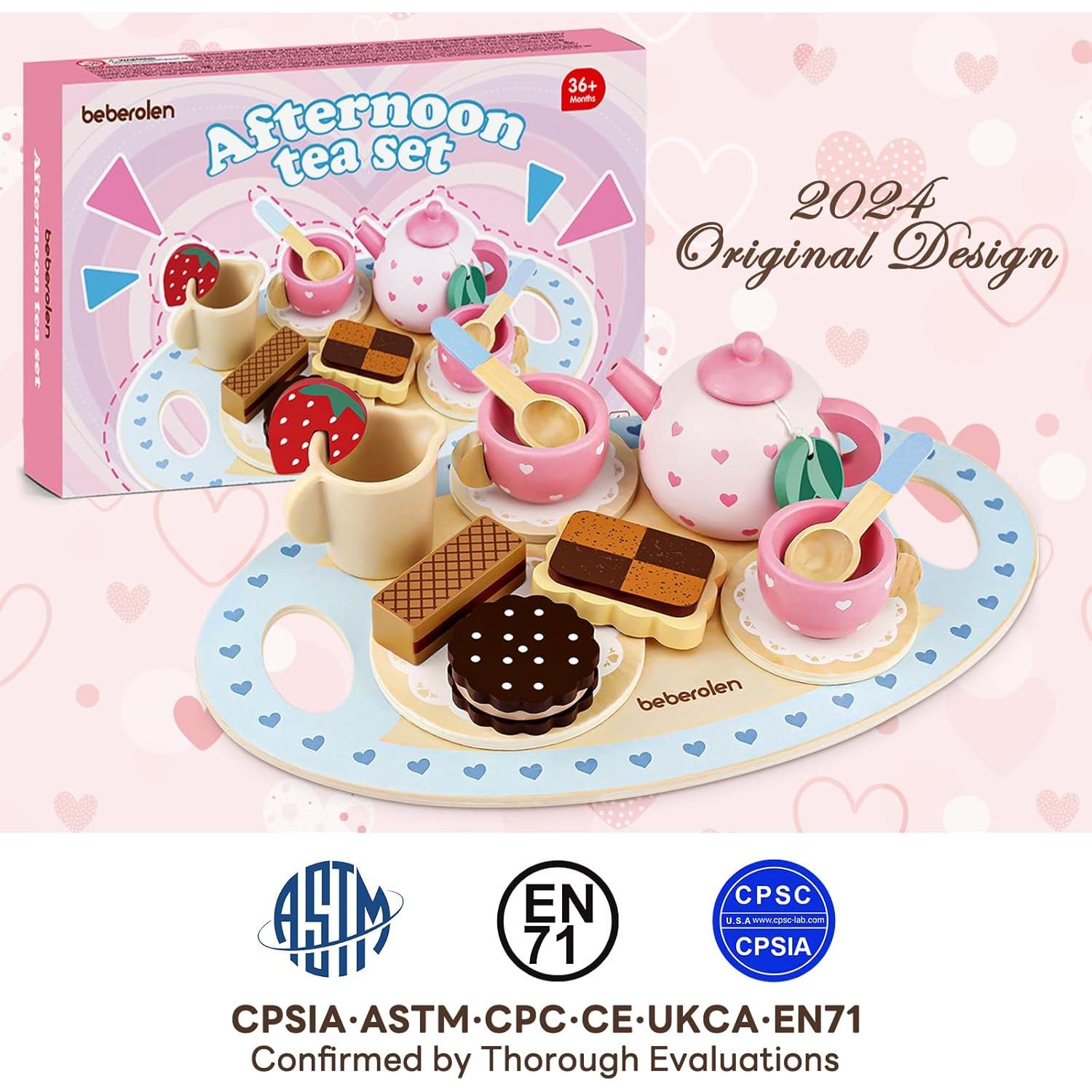 Juego de Té de Madera Beberolen para Niñas 2-4 Años