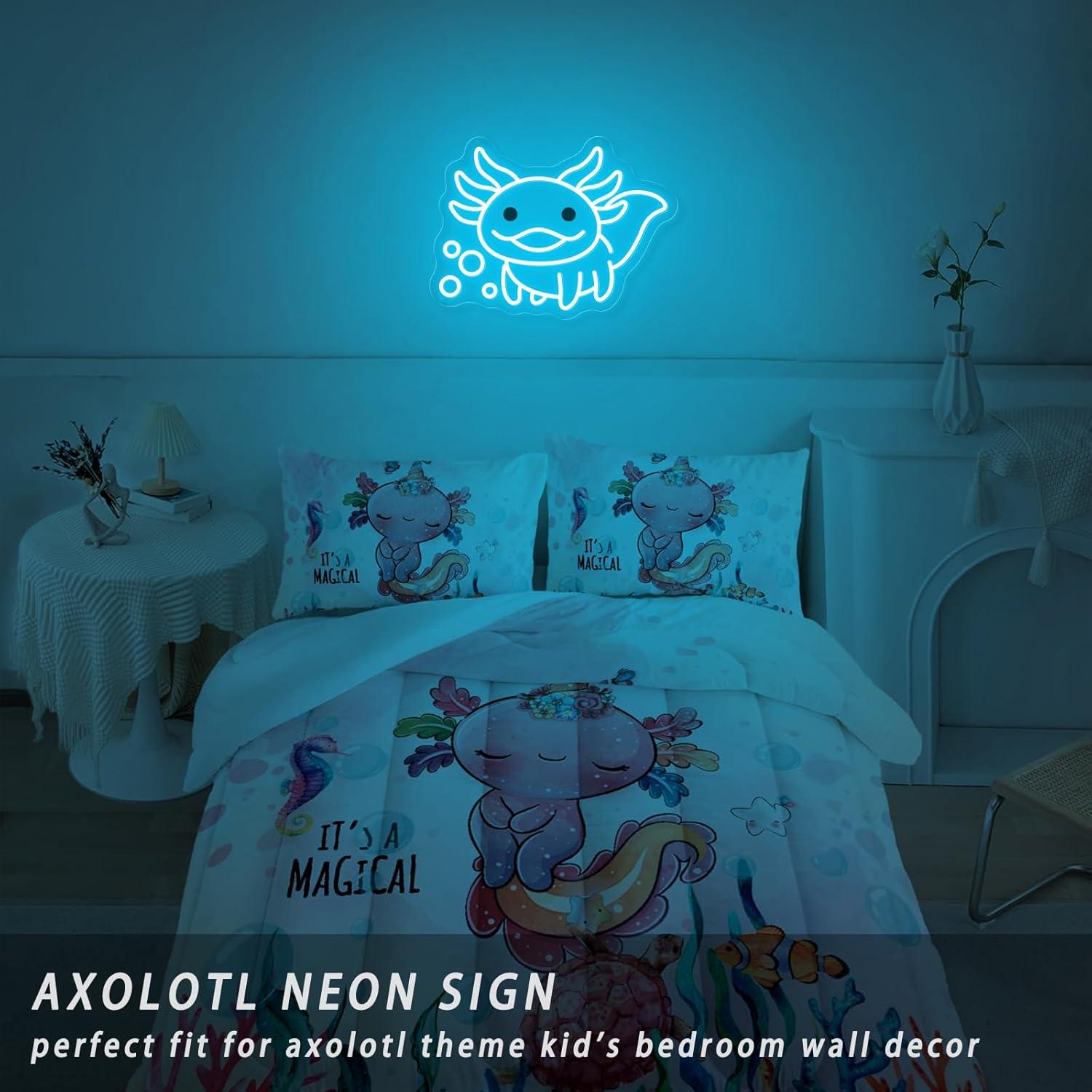 Luz de Neón Axolotl Azul Hielo LED con Control Remoto