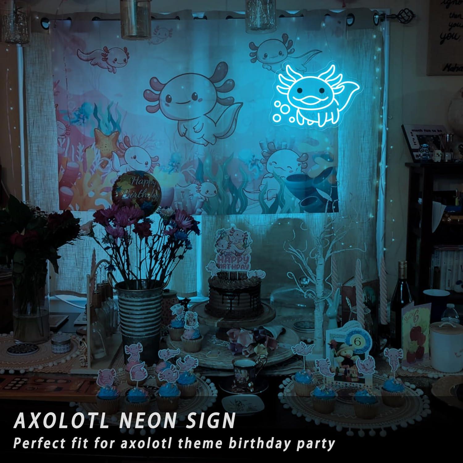 Luz de Neón Axolotl Azul Hielo LED con Control Remoto