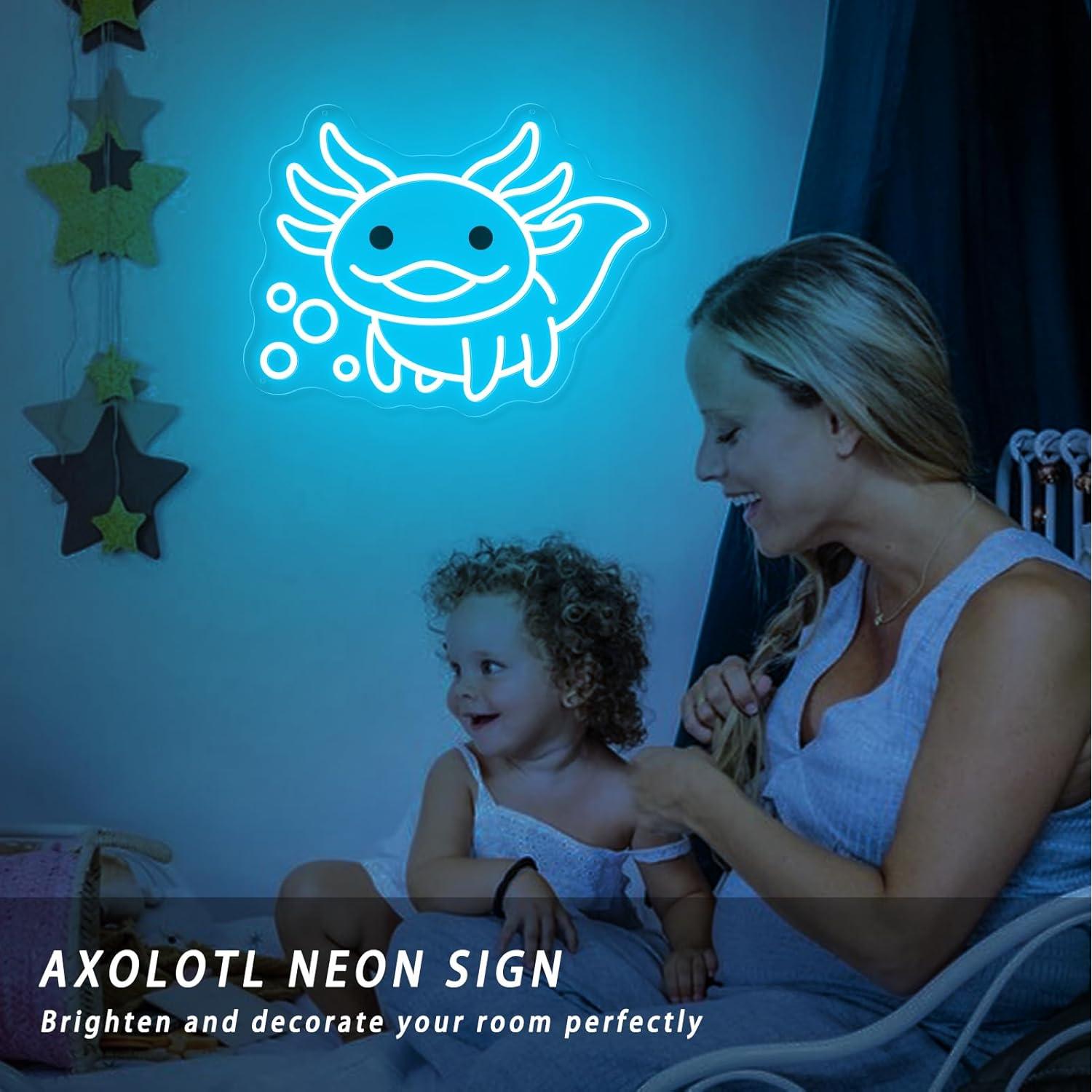 Luz de Neón Axolotl Azul Hielo LED con Control Remoto