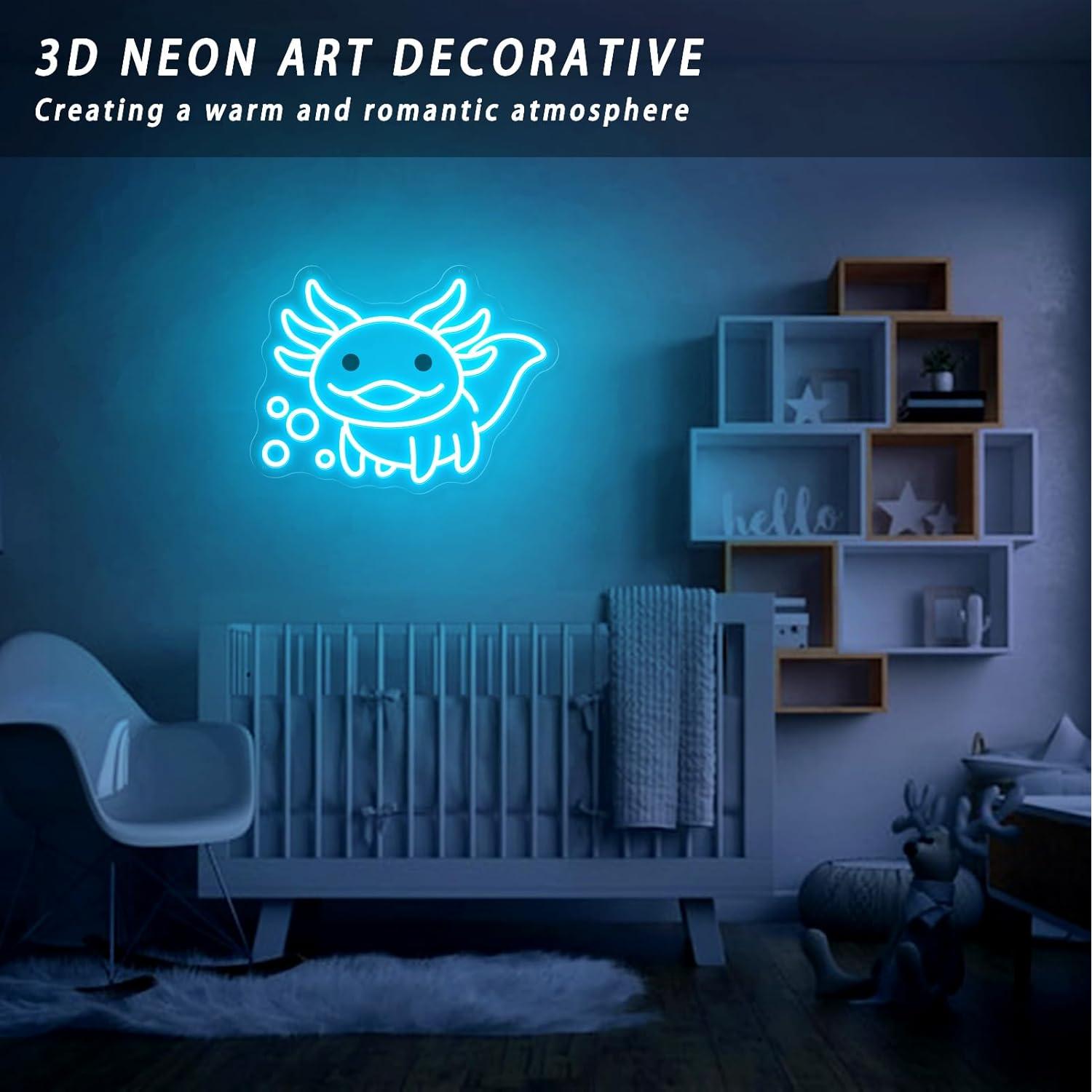 Luz de Neón Axolotl Azul Hielo LED con Control Remoto