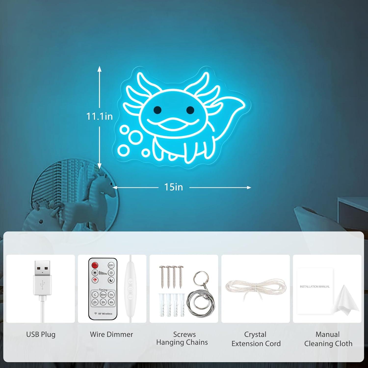 Luz de Neón Axolotl Azul Hielo LED con Control Remoto