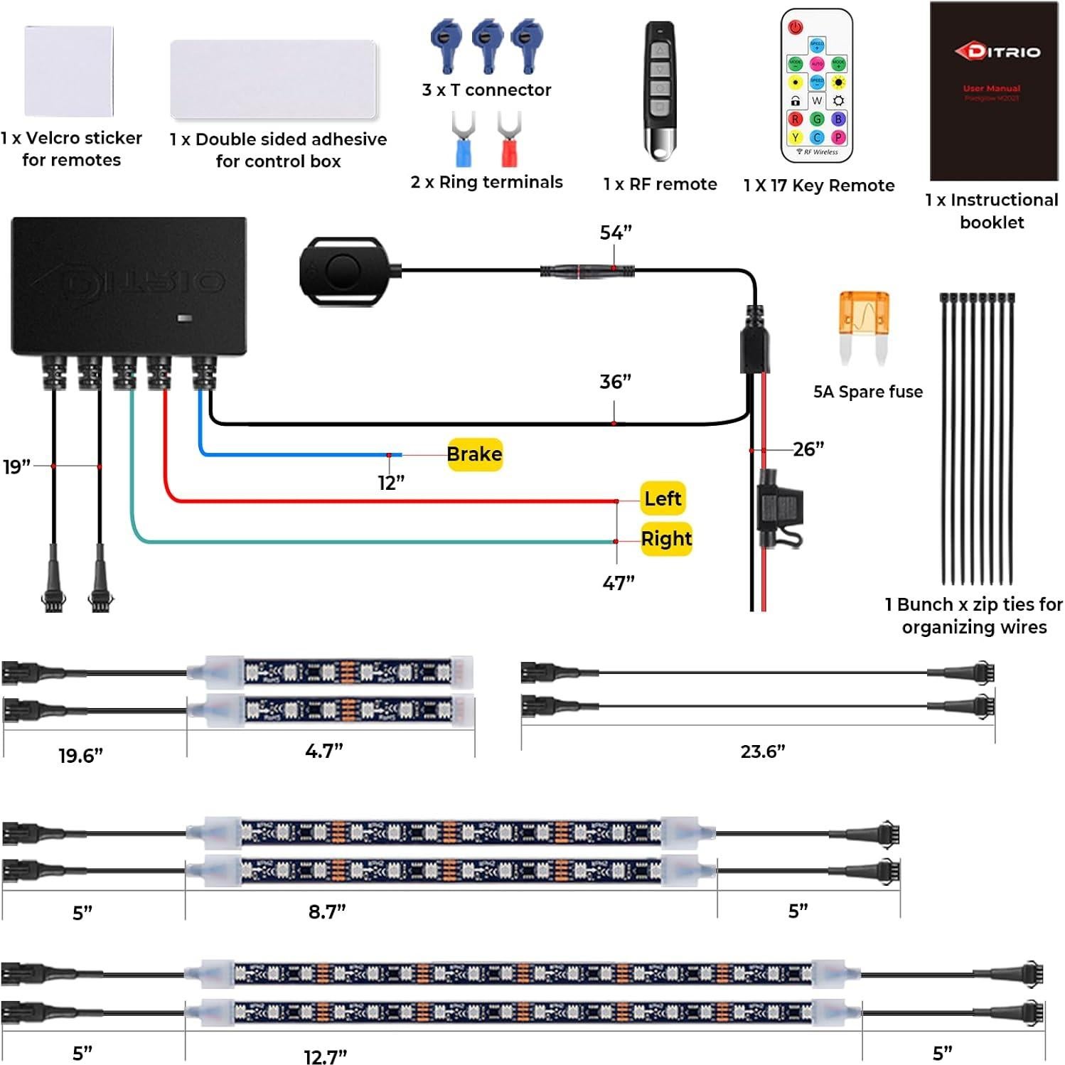 Kit de Iluminación LED DITRIO 6 Piezas RGB para Motocicleta