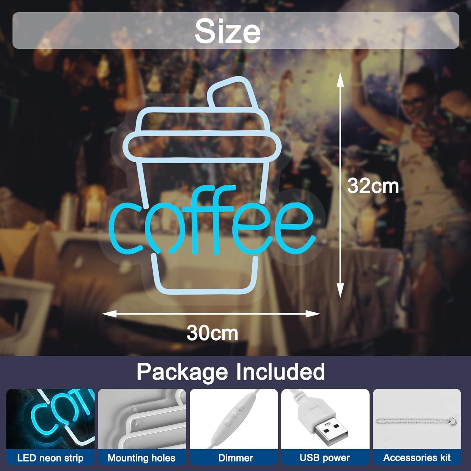 Letrero de Neón LED JOMOBUTY Café 30x32 cm Regulable USB