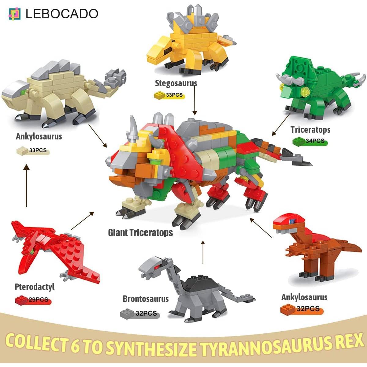 Bloques de Construcción de Dinosaurios LEBOCADO 6 en 1 - Juguetes STEM
