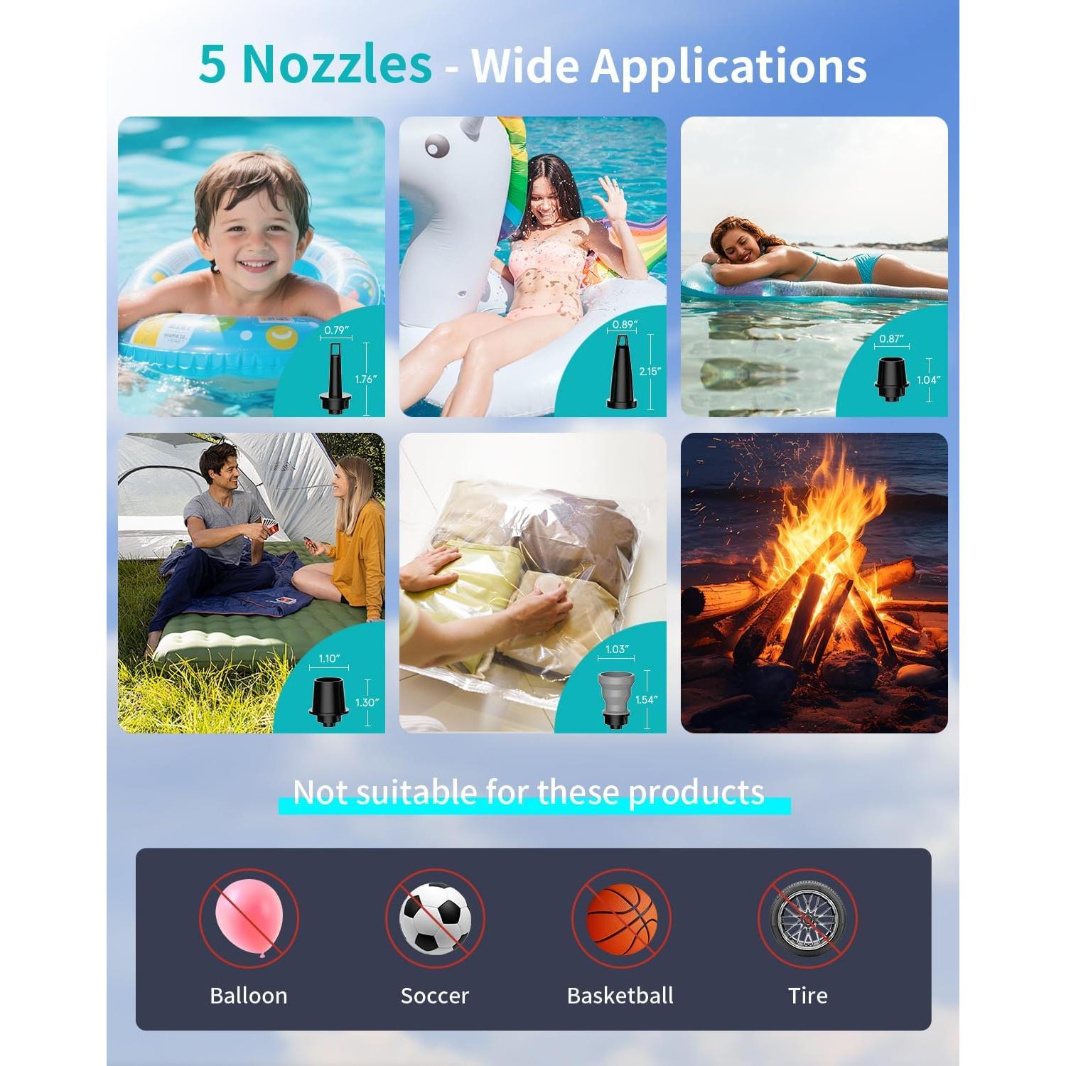 Bomba de Aire Eléctrica Portátil ZOPOM 5000mAh para Inflables