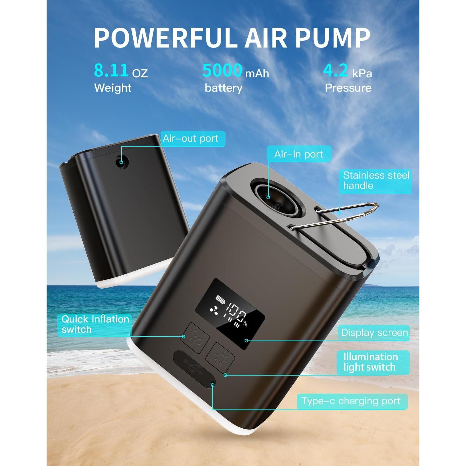 Bomba de Aire Eléctrica Portátil ZOPOM 5000mAh para Inflables