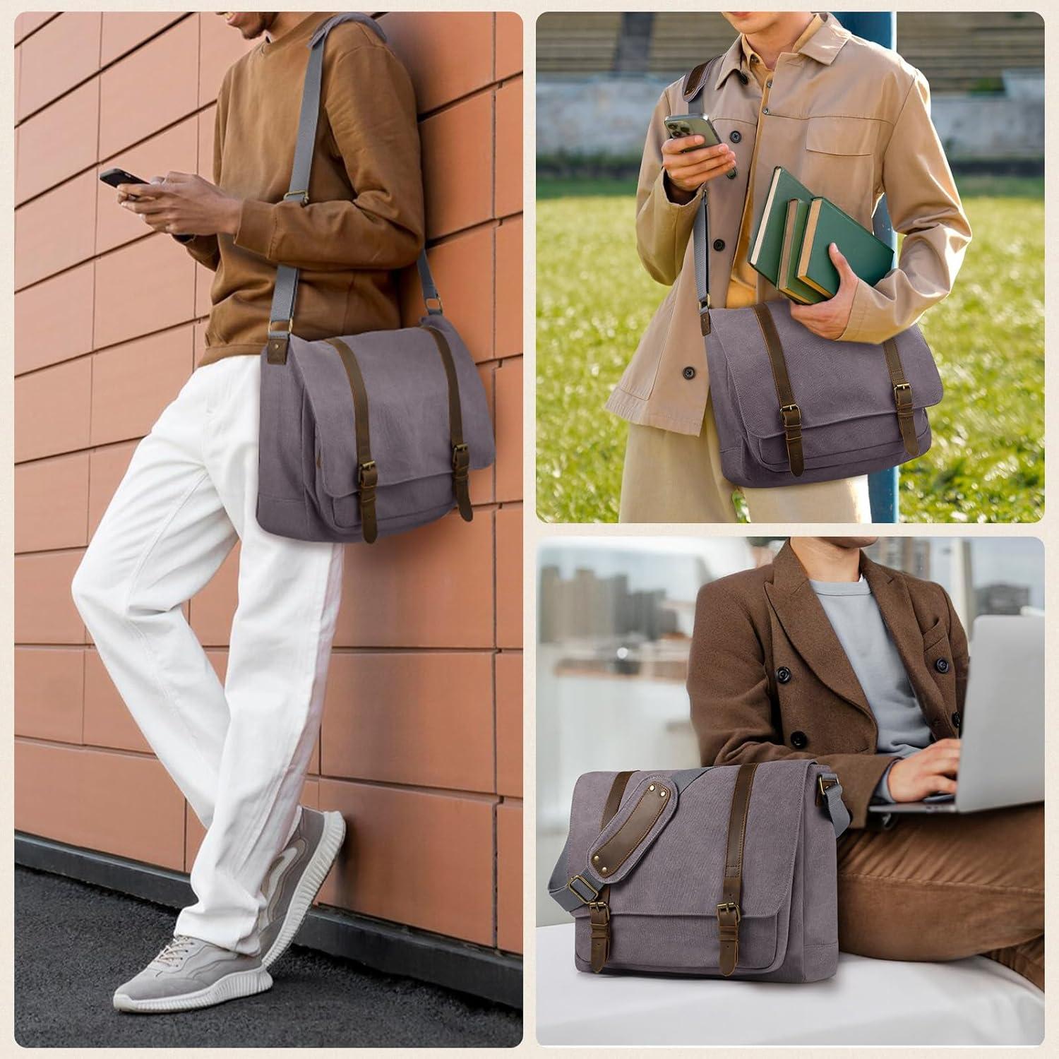 Bolsa Mensajera de Lona SMRITI para Laptop 15.6" Gris