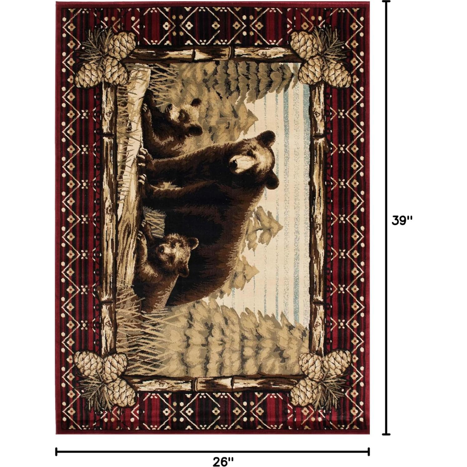 Alfombra de Área Rug Empire Oso Grizzly 66x100 cm Rústica