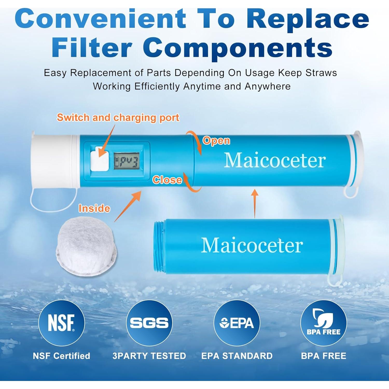 Filtro de Agua Portátil Maicoceter con Pantalla LED 22.86cm