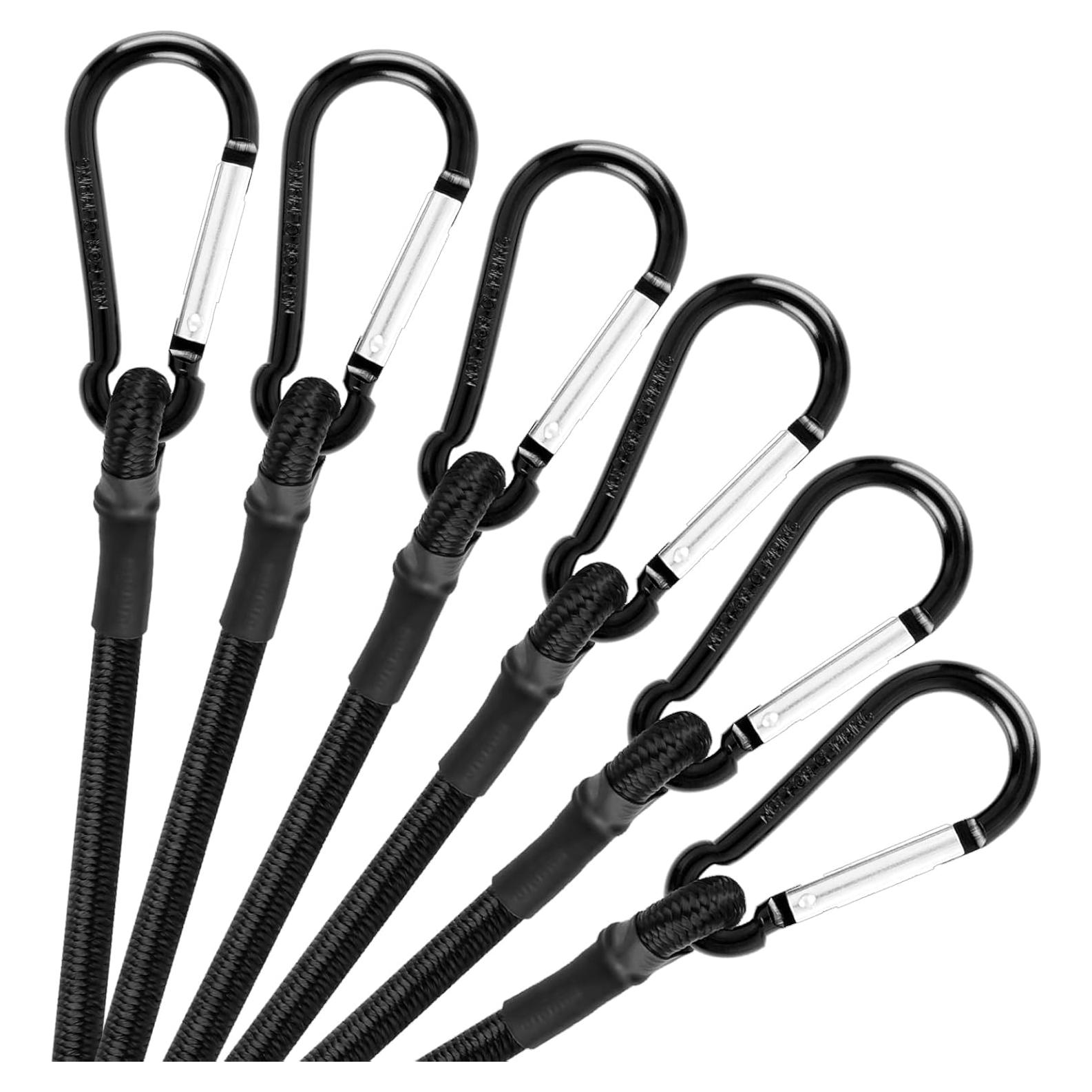 Cuerda Elástica Kinzomor 30 cm con Ganchos Carabiner - Paquete de 6