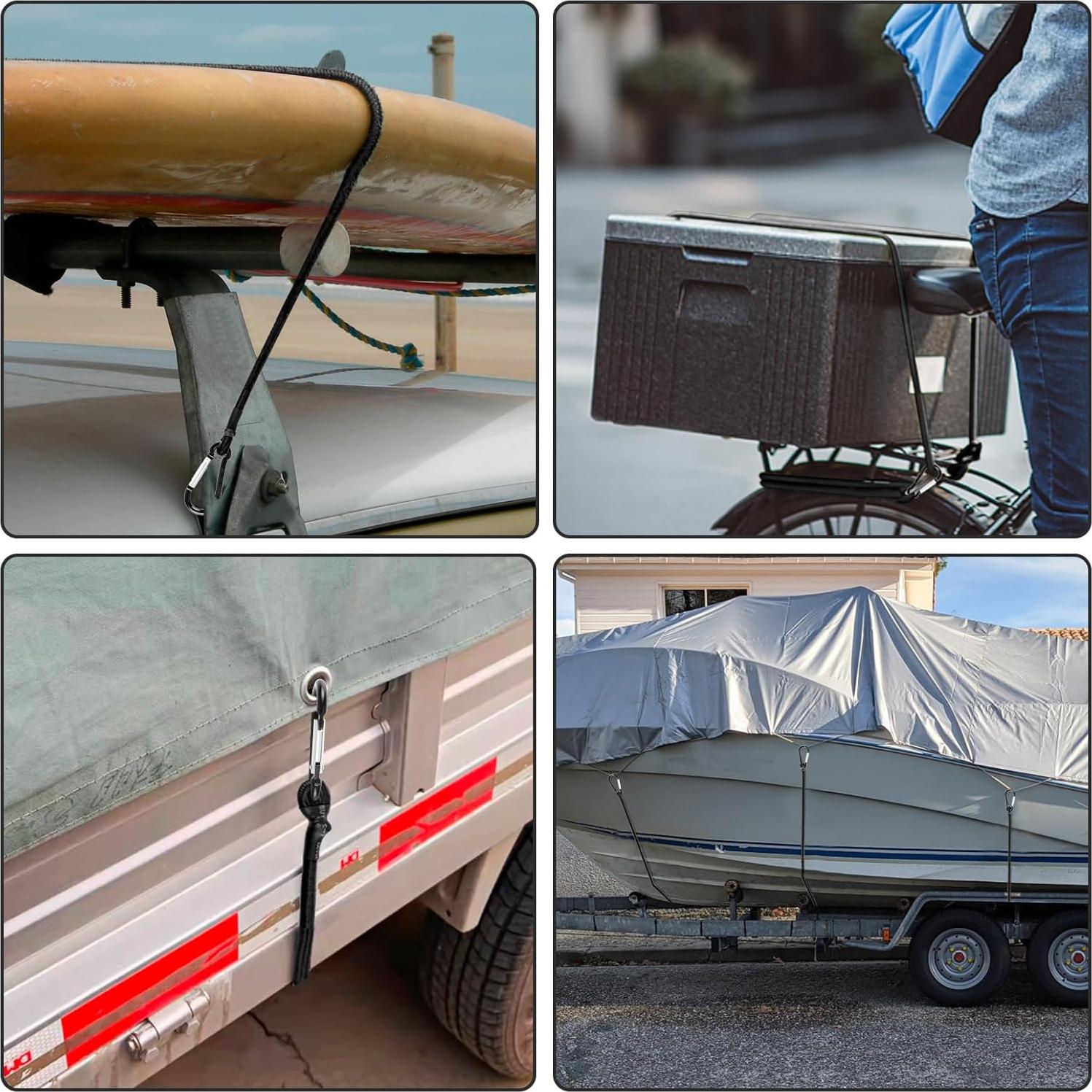 Cuerda Elástica Kinzomor 30 cm con Ganchos Carabiner - Paquete de 6