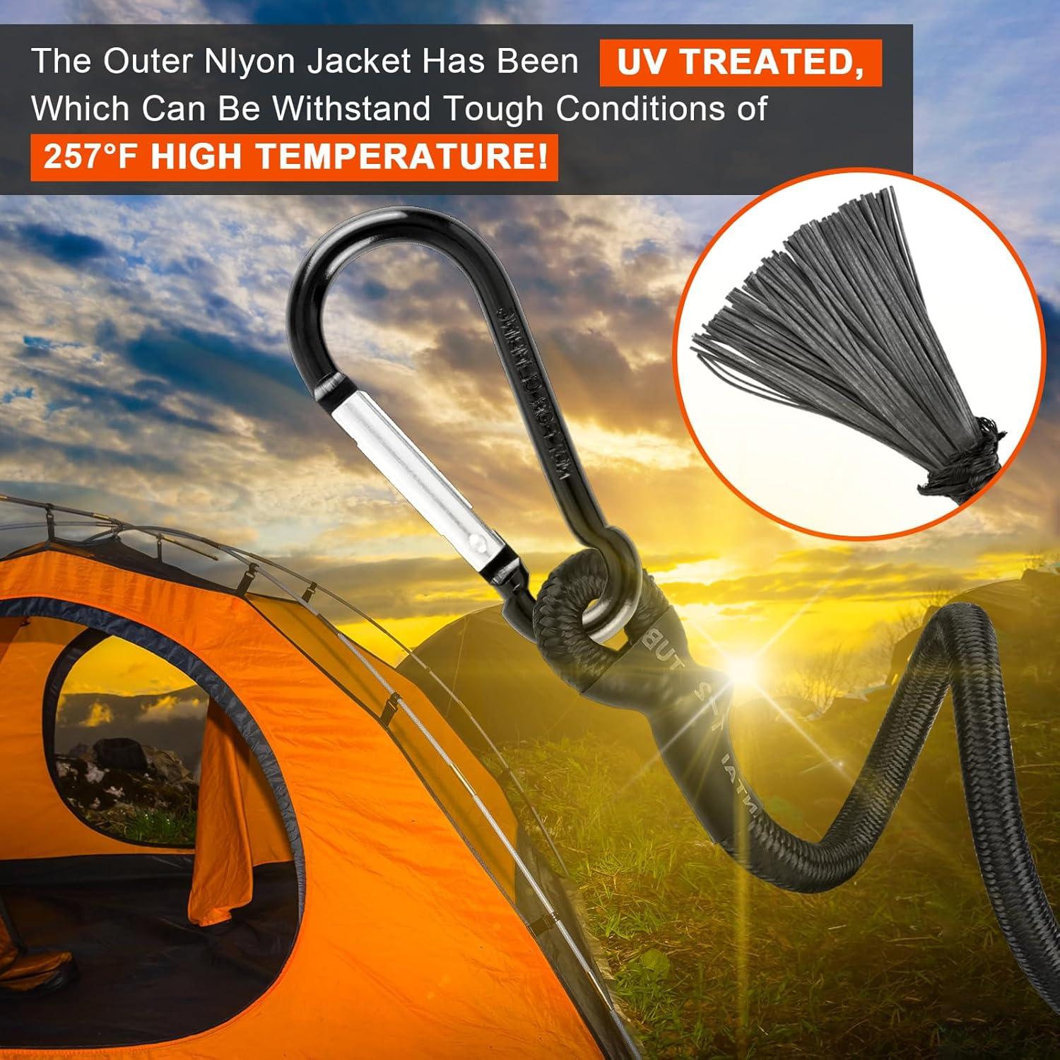 Cuerda Elástica Kinzomor 30 cm con Ganchos Carabiner - Paquete de 6